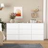 9-drawer dresser, white matte wood, no-handle design, front view