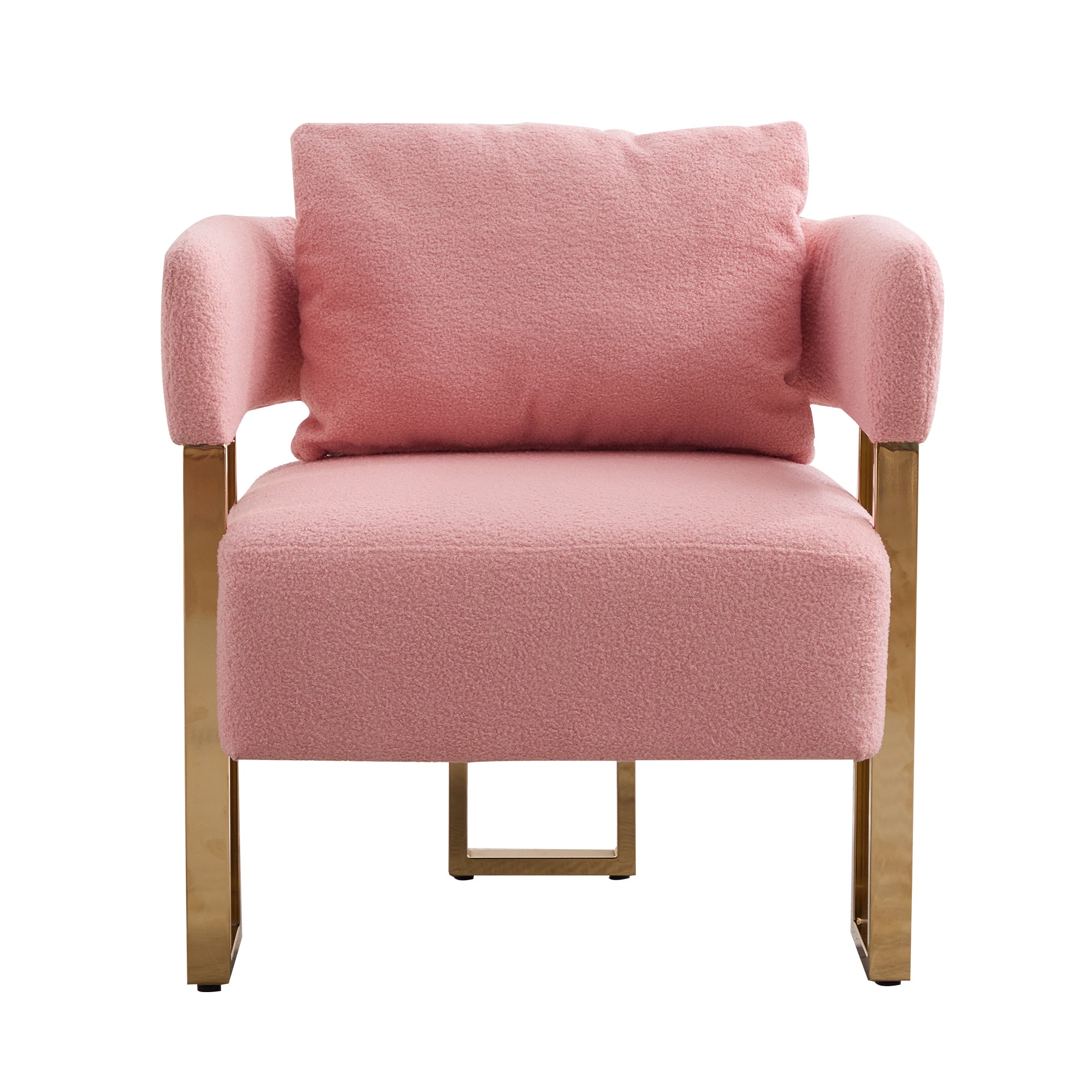 TS Modern decorative chair, living room side chair with gold metal legs, no wheels, suitable for dressing area, reception room, office,Teddy fleece upholstered metal foot sofas 2PCS Pink