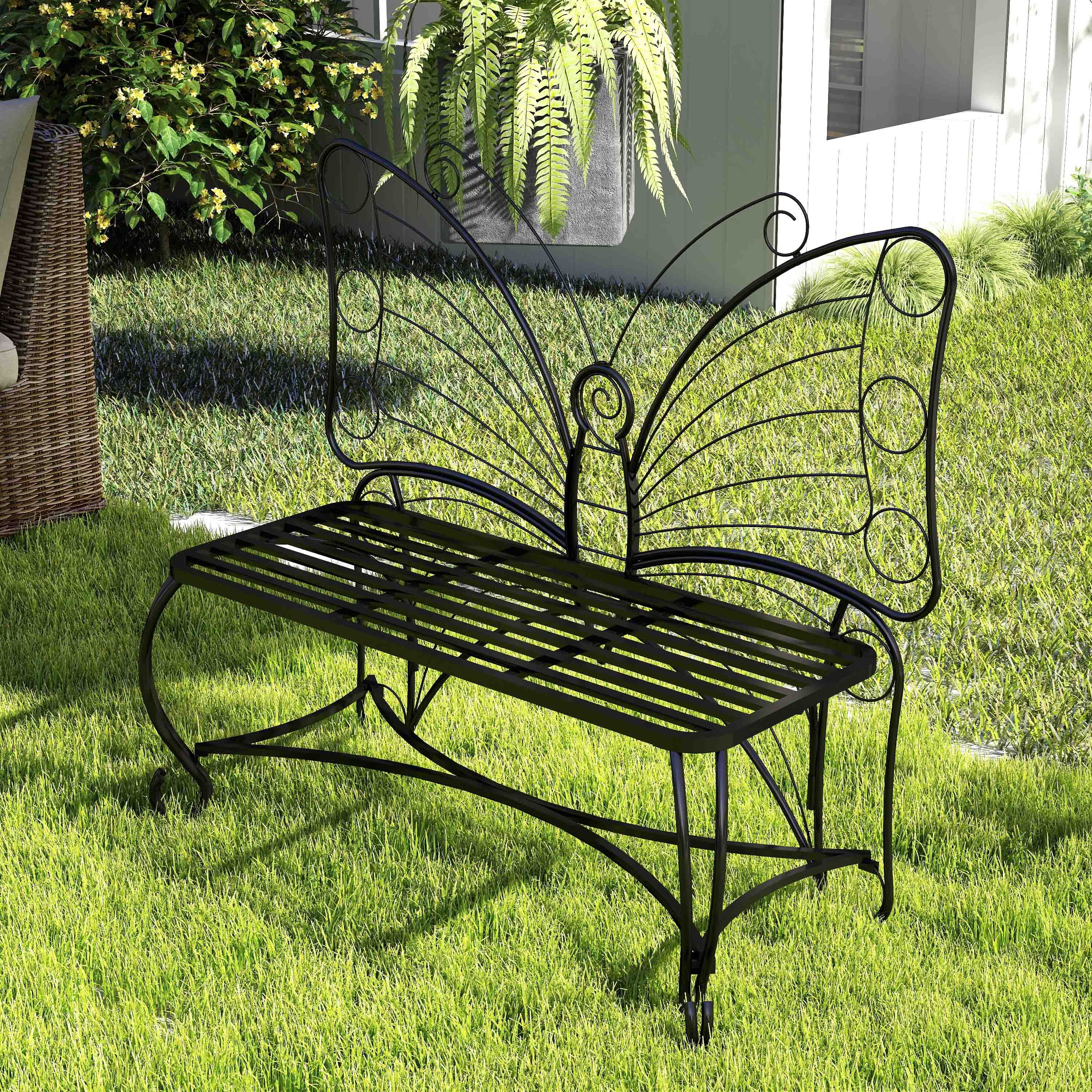 Butterfly Cast Metal Garden Bench, Outdoor Bench Patio Seat, Park Bench Outdoor Seating for Garden, Yard, Park, Entryway