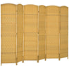 HOMCOM 6 Panel Room Divider, 6' Tall Folding Privacy Screen, Hand-Woven Freestanding Wall Partition for Home Office, Bedroom, Nature Wood