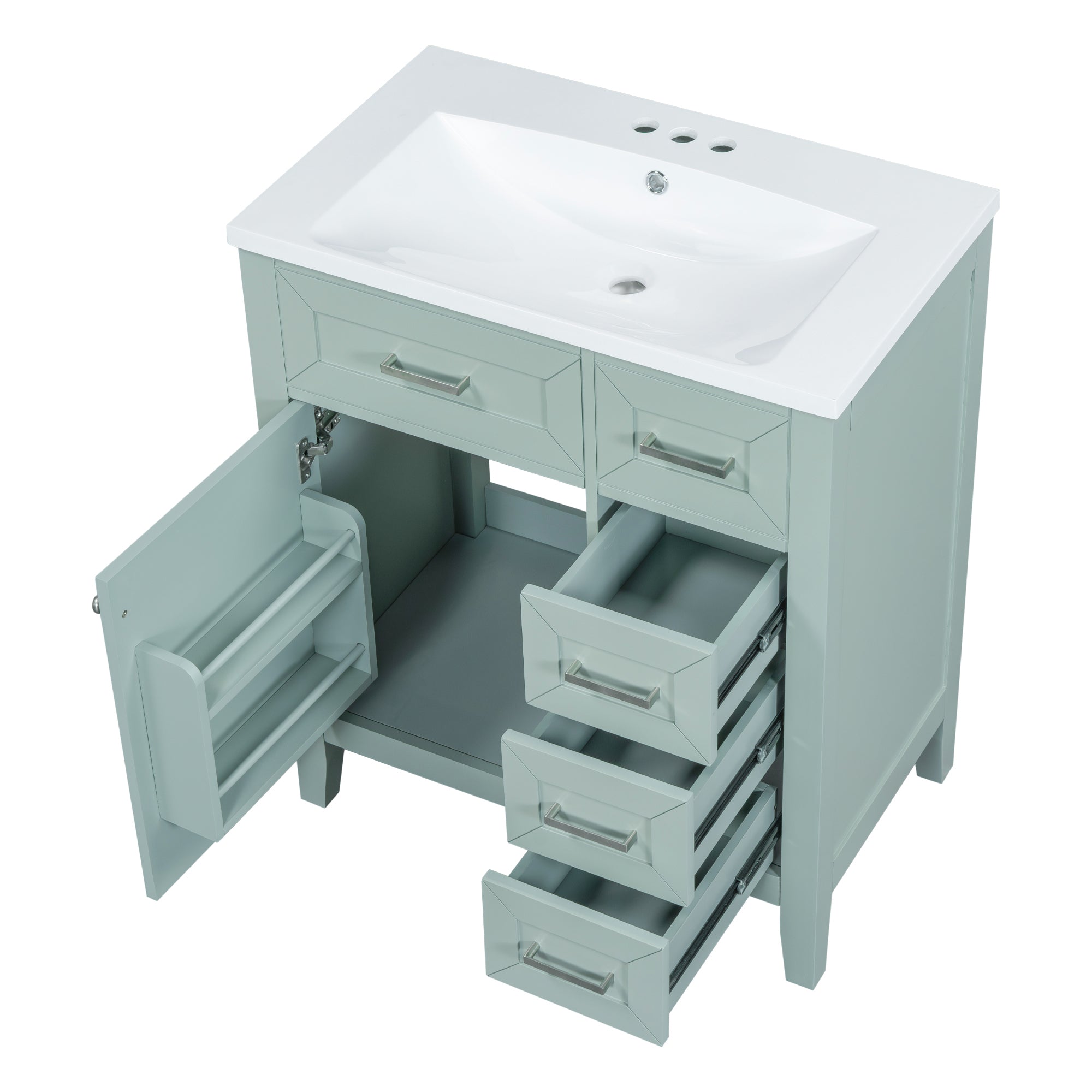 30" Bathroom Vanity with Sink Combo, Green Bathroom Cabinet with Drawers, Solid Frame and MDF Board (Old Sku:N725S999222F)