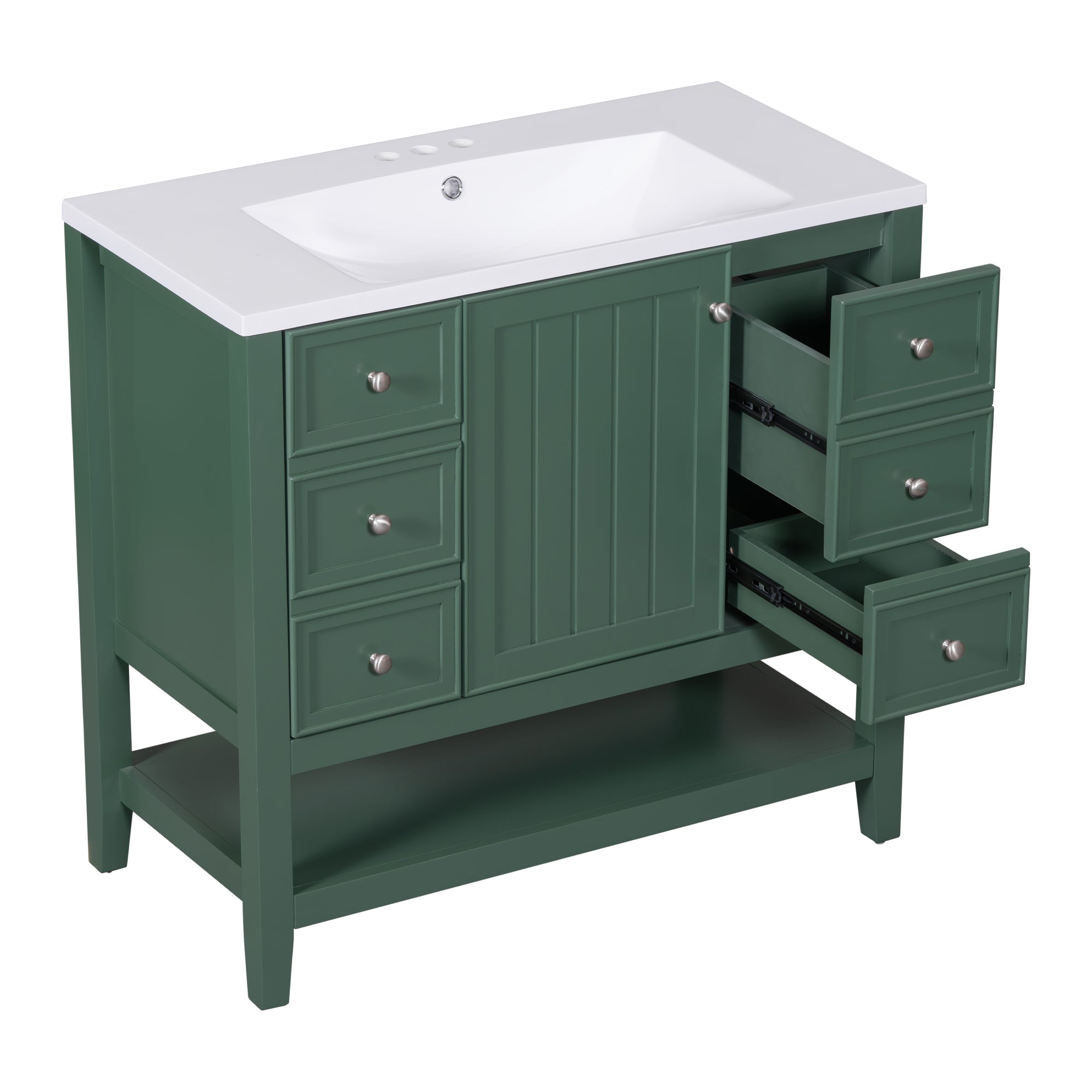 36" Bathroom Vanity with Sink Combo, One Cabinet and Three Drawers, Solid Wood and MDF Board, Green