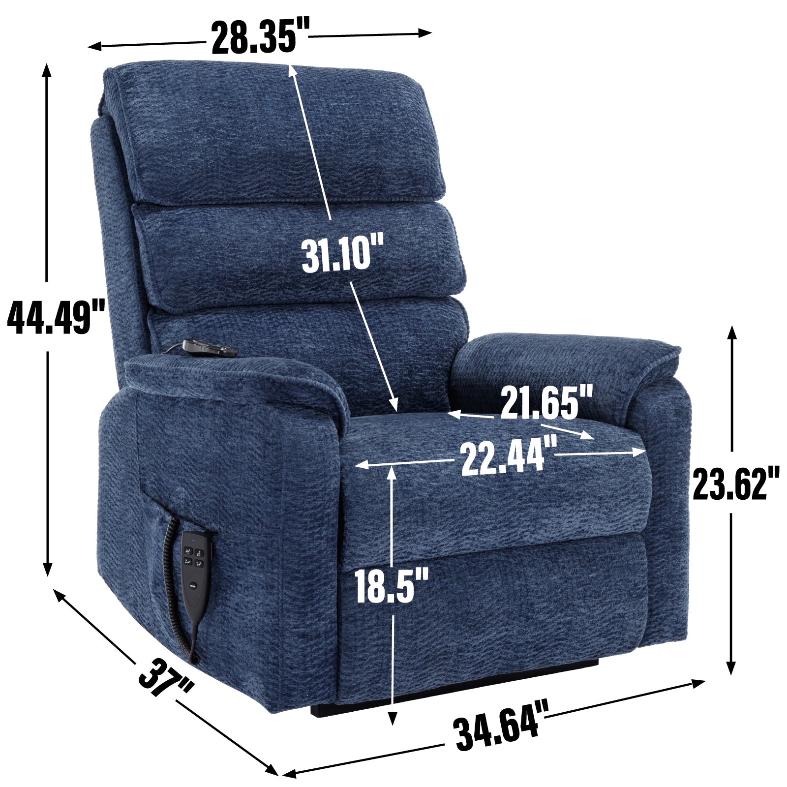 Blue Chenille Dual Motor Infinite Position Up to 350 LBS Power Lift Recliner Chair with Power-Remote, Heat Massage and Heavy Duty Motion Mechanism