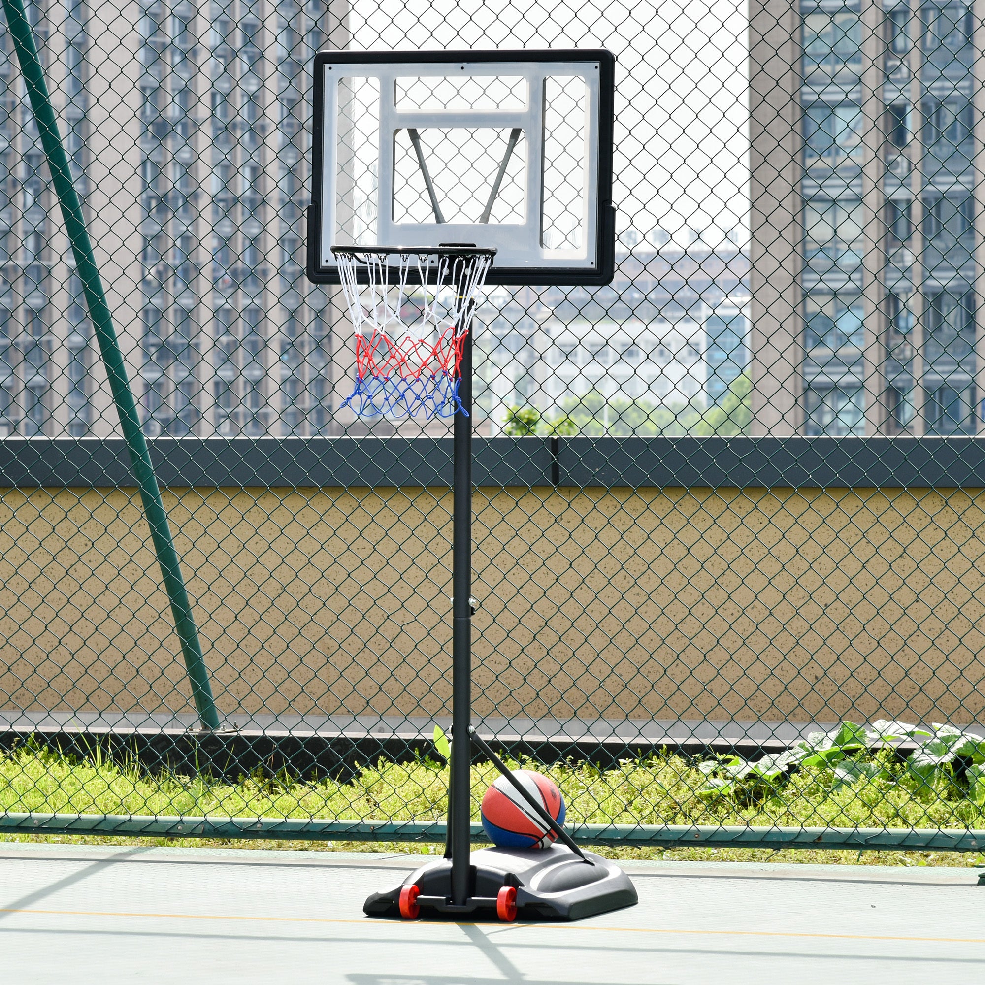 Soozier Basketball Hoop Outdoor, Portable Basketball Goal, 5.5FT-7.5FT Height Adjustable with 33'' Backboard and Wheels for Kids Junior Adults Use