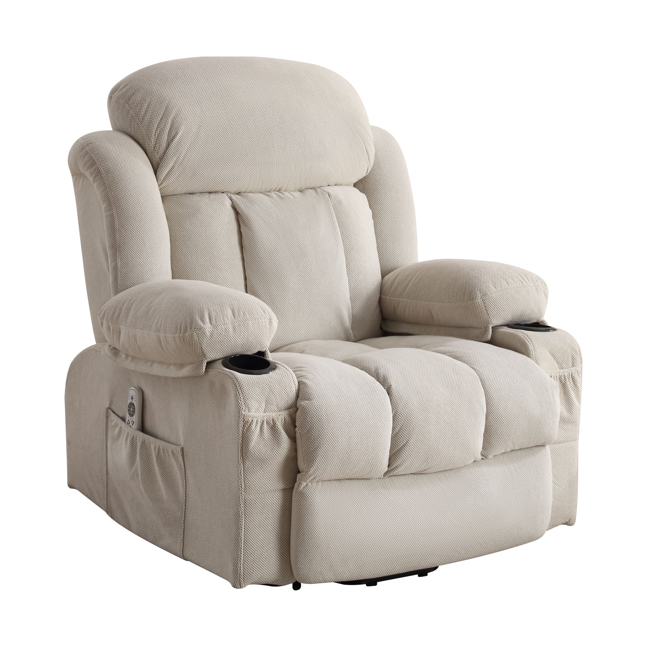 Power Lift Recliner Chair with Heat and Massage Electric Fabric Recliner Chair for Elderly with Side Pocket, USB Charge Port, Remote Control for Living Room (BEIGE)A+B