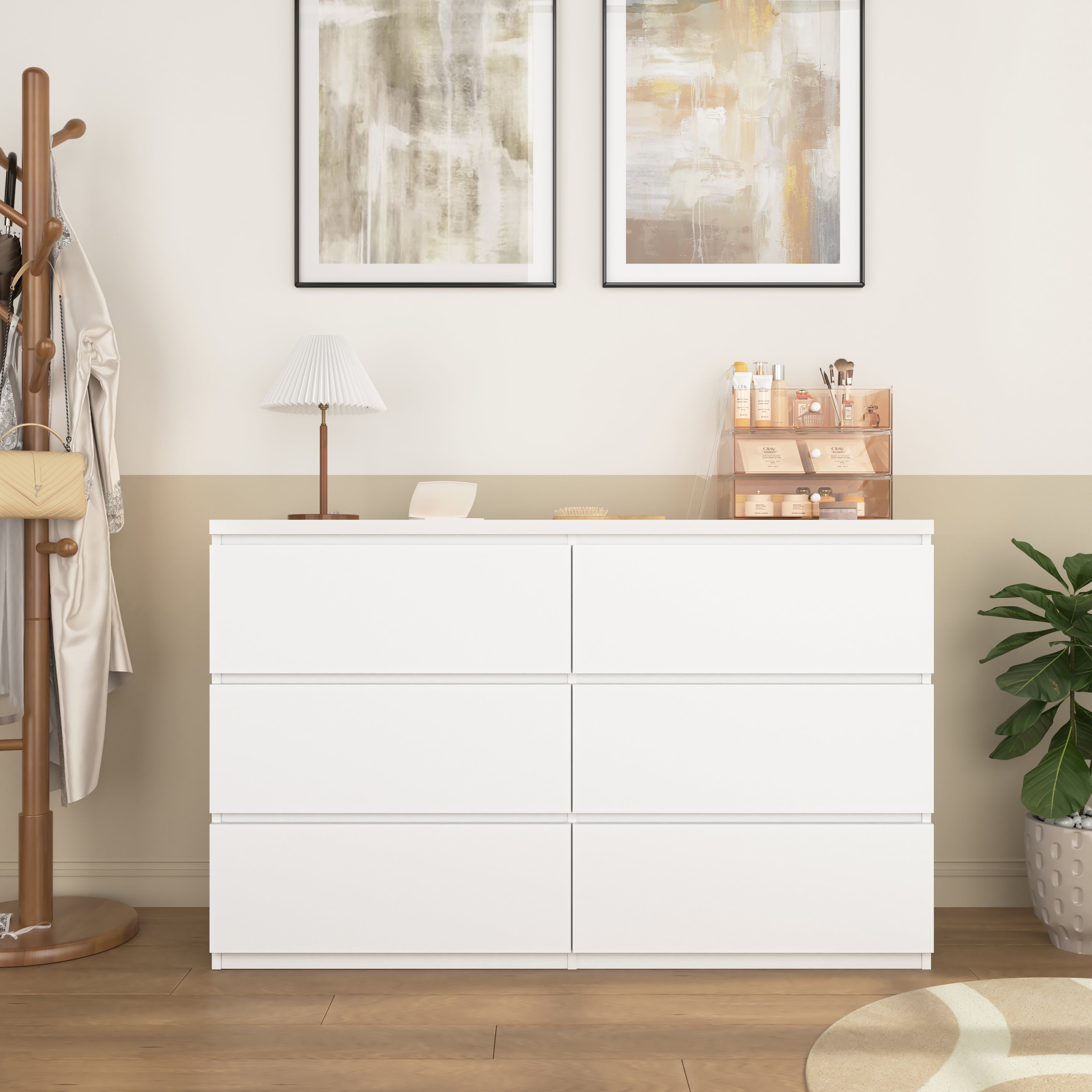 White 6-drawer chest of drawers with drawers open