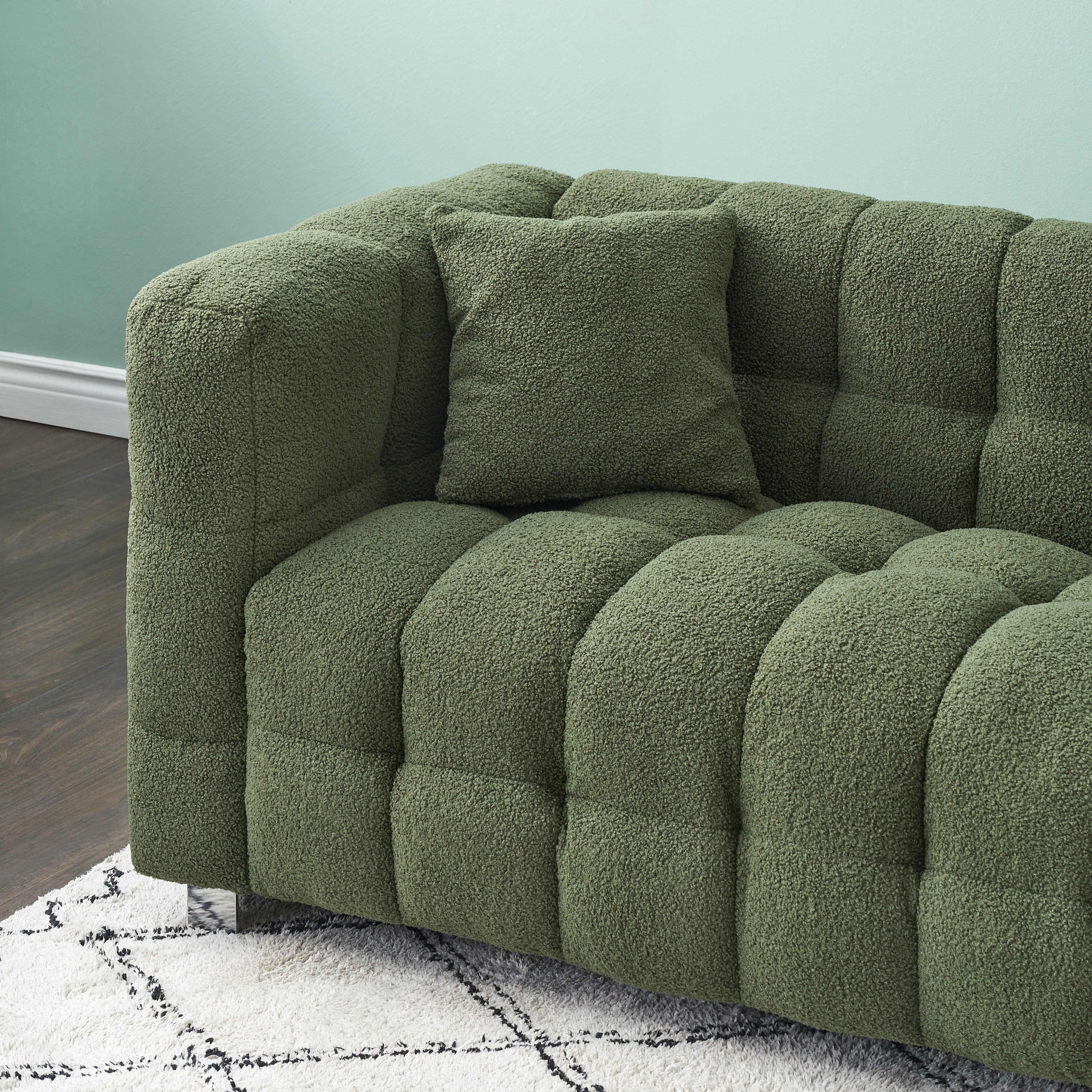 Luxurious 102-Inch Green Teddy Fleece Sofa for Living Room, Bedroom, or Apartment - Includes Two Throw Pillows & Reinforced with Heavy-Duty Hardware Feet