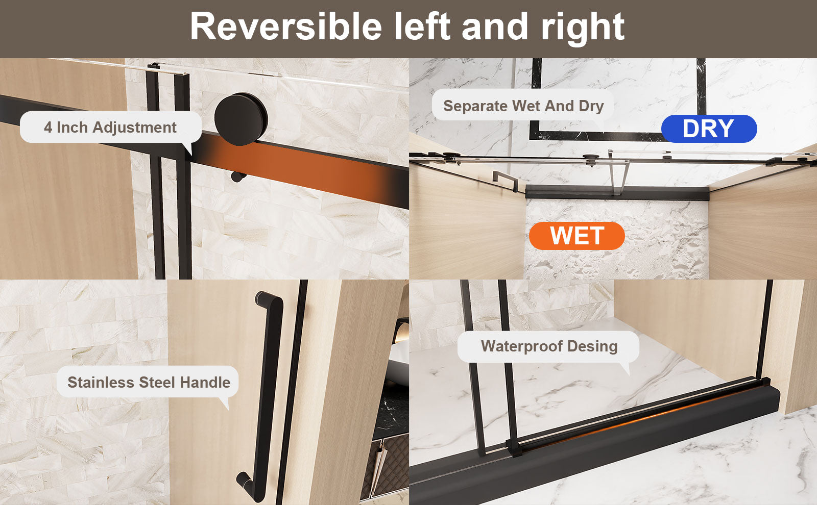 48 x 76 in Frameless Single Sliding Square-Tube Shower Door - 48 x 76 in / Matte Black / Square Tube view 12