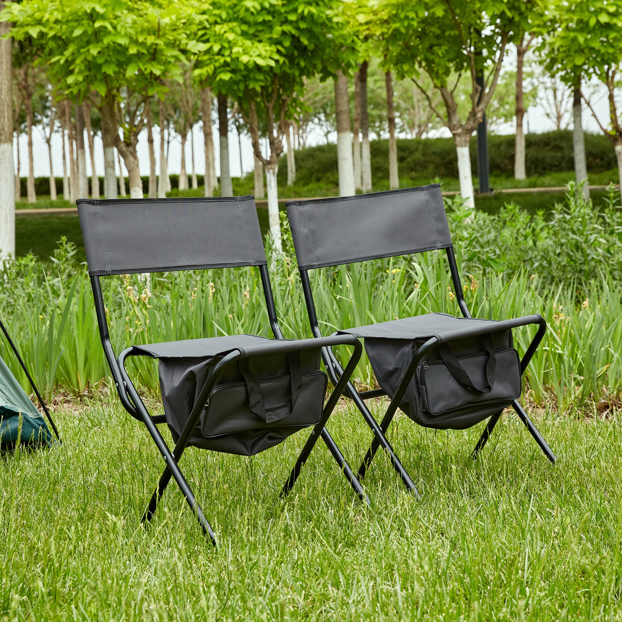 2-piece Folding Outdoor Chair with Storage Bag, Portable Chair for indoor, Outdoor Camping, Picnics and Fishing,Grey