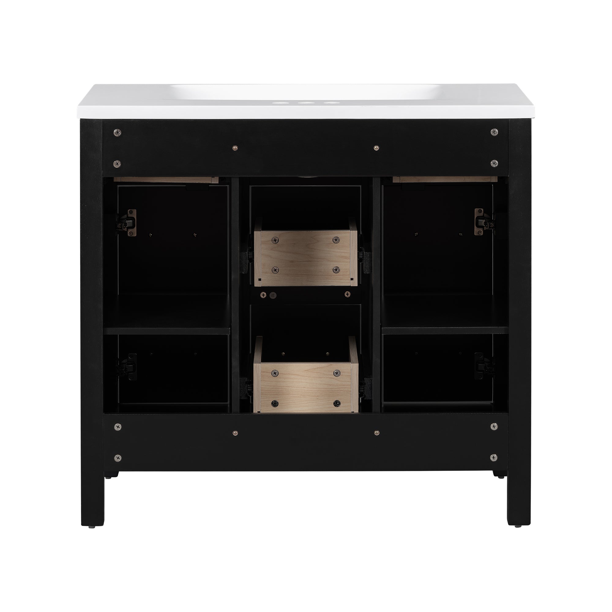 36" Bathroom Vanity Cabinet with Resin Integrated Sink - 4 Drawers, 2 Doors