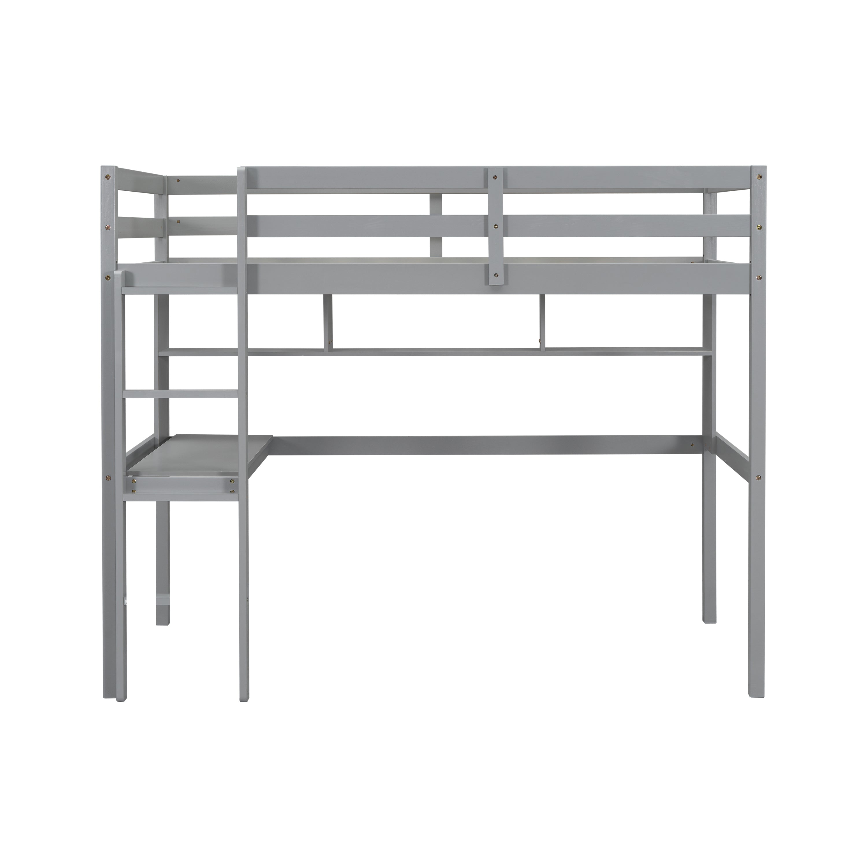 Twin Size Loft Bed with desk and shelves, Safety Guardrail and ladder,Grey