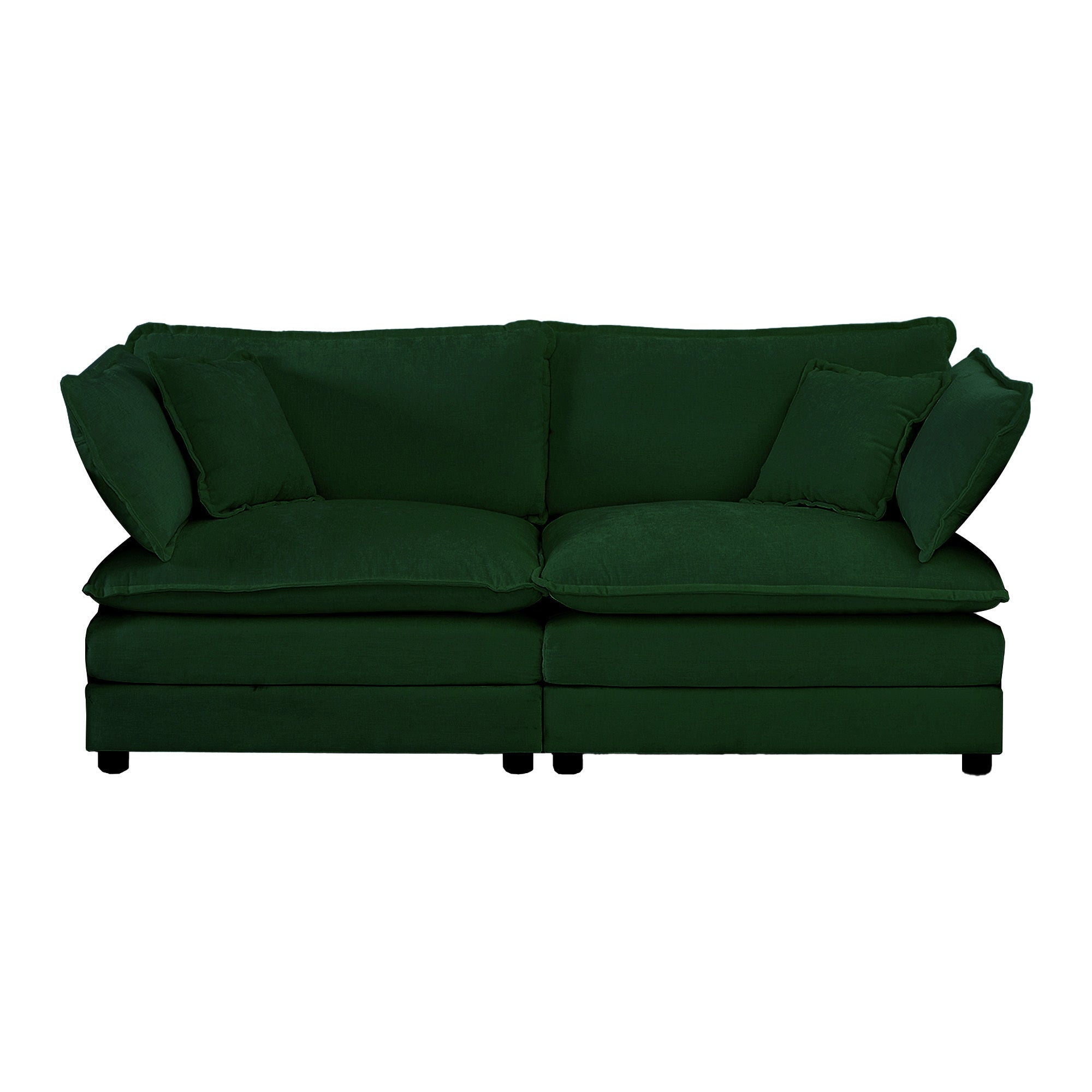 4 - Piece Upholstered Sectional Sofa, 1 - Piece of 2 Seater Sofa and 2- Piece of Ottomans , 2 Seater Loveseat Lounge with Ottomans , Green Chenille