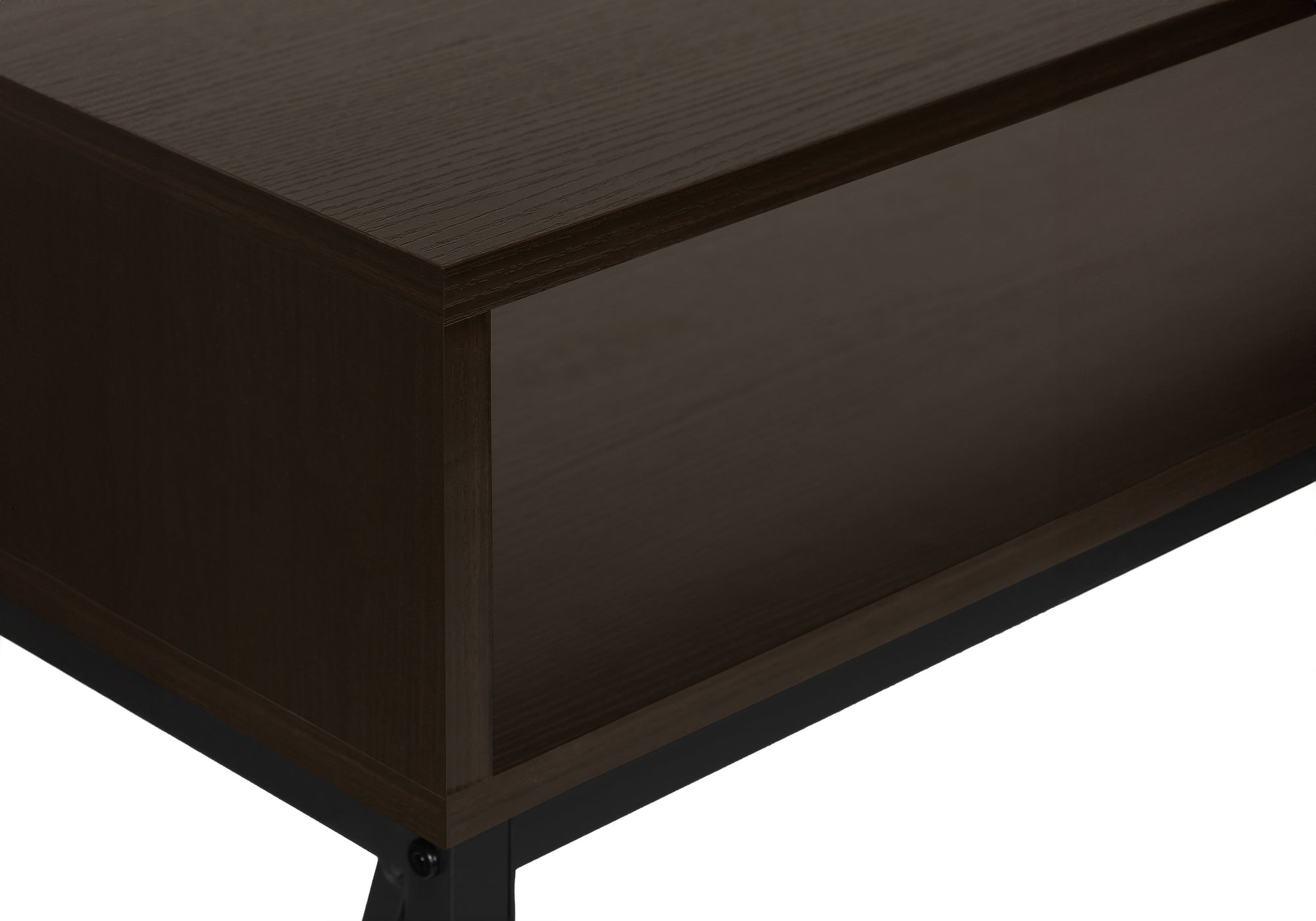 Accent Table, Console, Entryway, Narrow, Sofa, Living Room, Bedroom, Brown Laminate, Black Metal, Contemporary, Modern