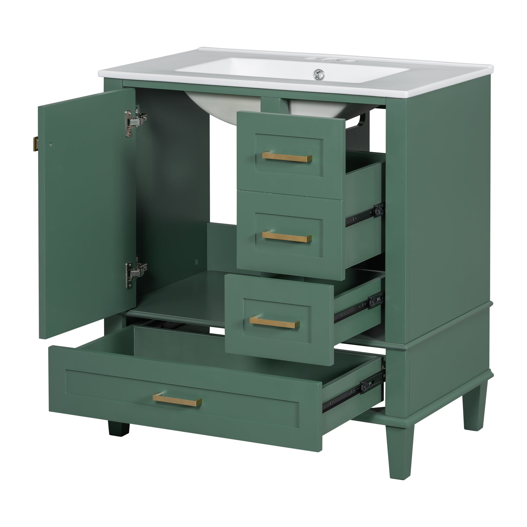 30" Bathroom Vanity in Green, Modern Bathroom Cabinet with Sink Combo Set, Bathroom Storage Cabinet with a Soft Closing Door and 3 Drawers, Solid Wood Frame