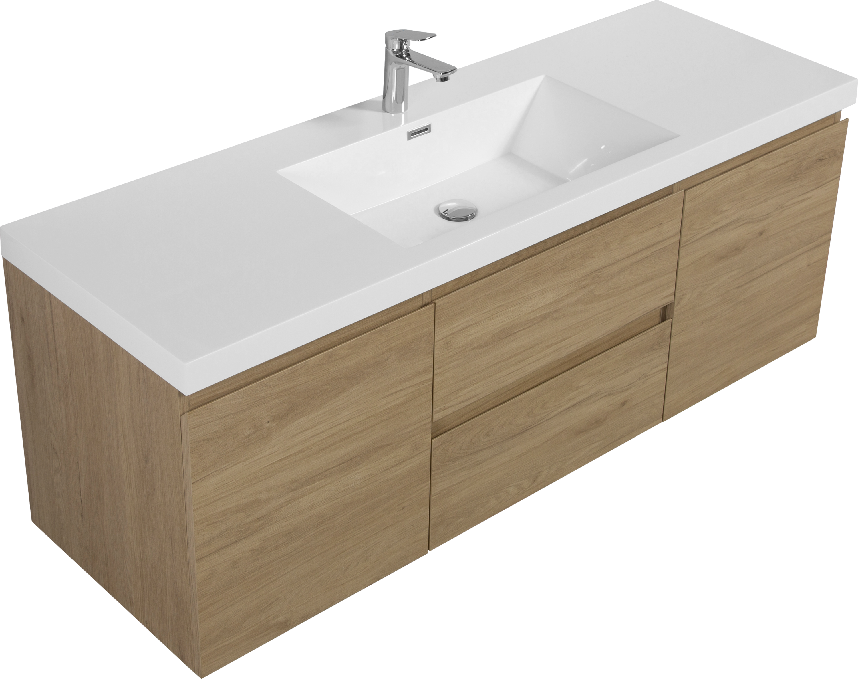 60" Floating Bathroom Vanity with Sink, Modern Wall-Mounted Bathroom Storage Vanity Cabinet with Resin Top Basin and Soft Close Drawers, Natural Oak 24V11-60SNO