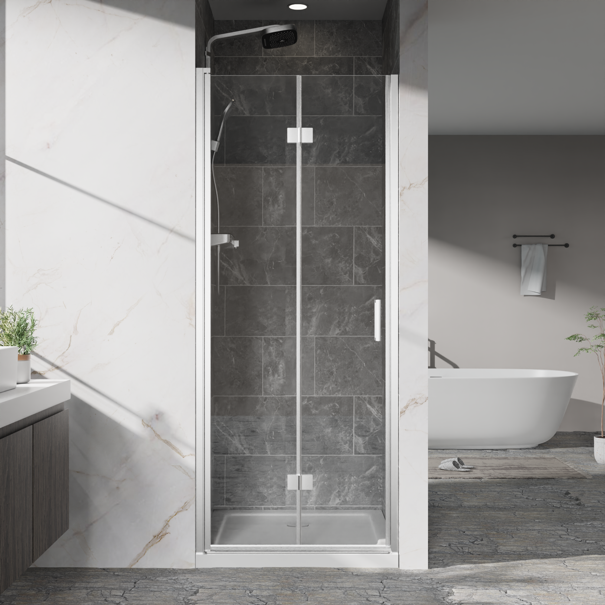 32-36 x 72 in Frameless Bifold Pivot Shower Door - 32 x 72 in / Chrome view 1