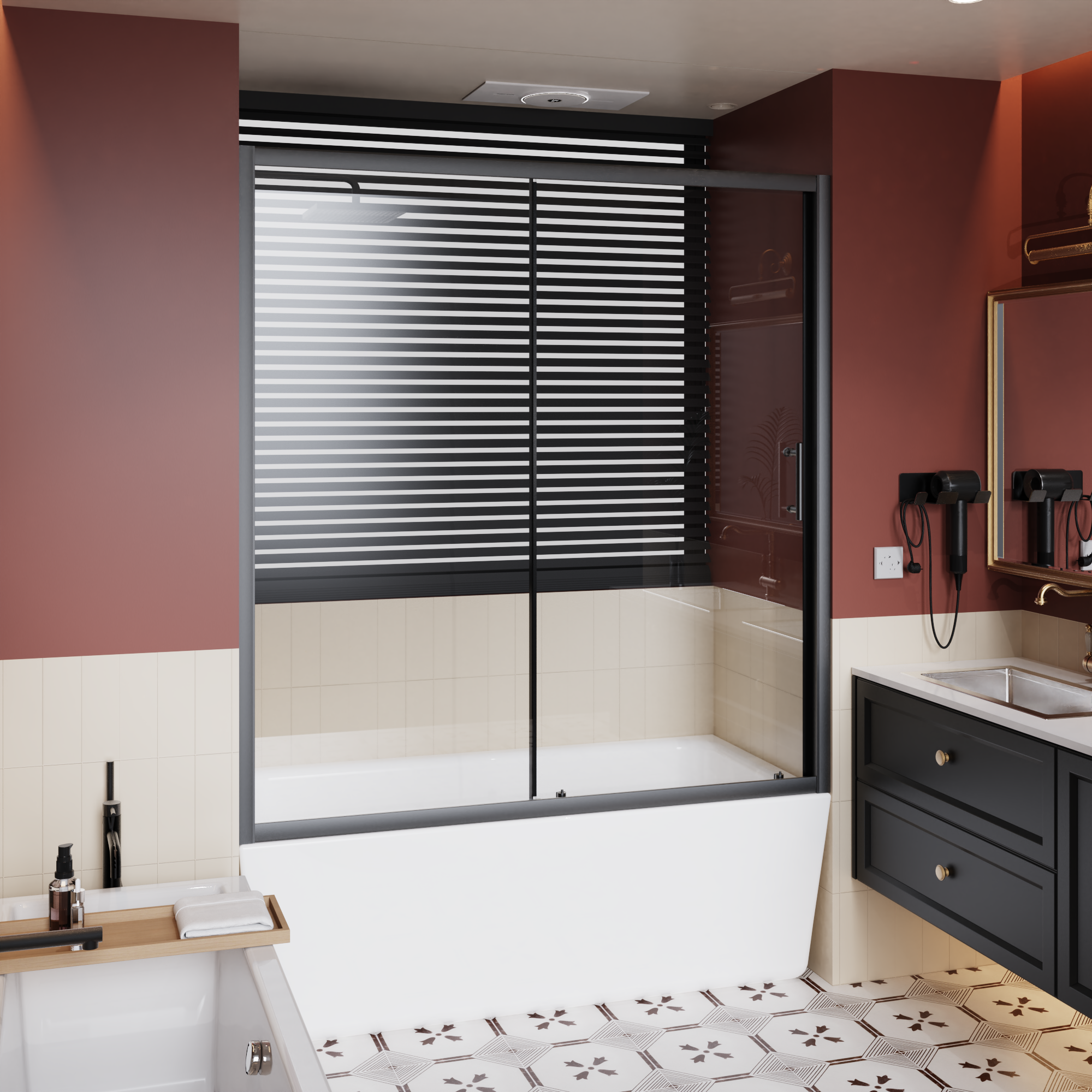 60 x 62 in Single Sliding Bathtub Door - 60 x 62 in / Matte Black / 1/5 in Glass view 2