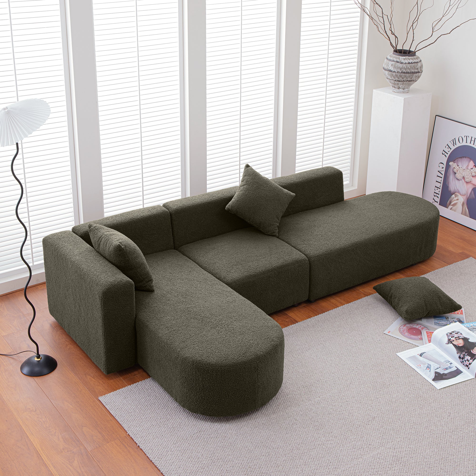 [VIDEO] provided]Modern Sectional L shape boucle Sofa with curved seat (facing left)