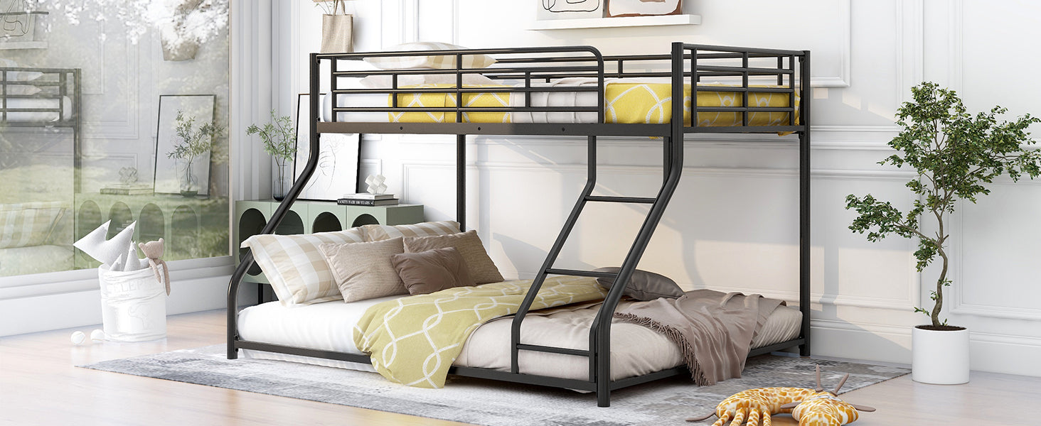 Metal Floor Bunk Bed, Twin XL over Queen, Black