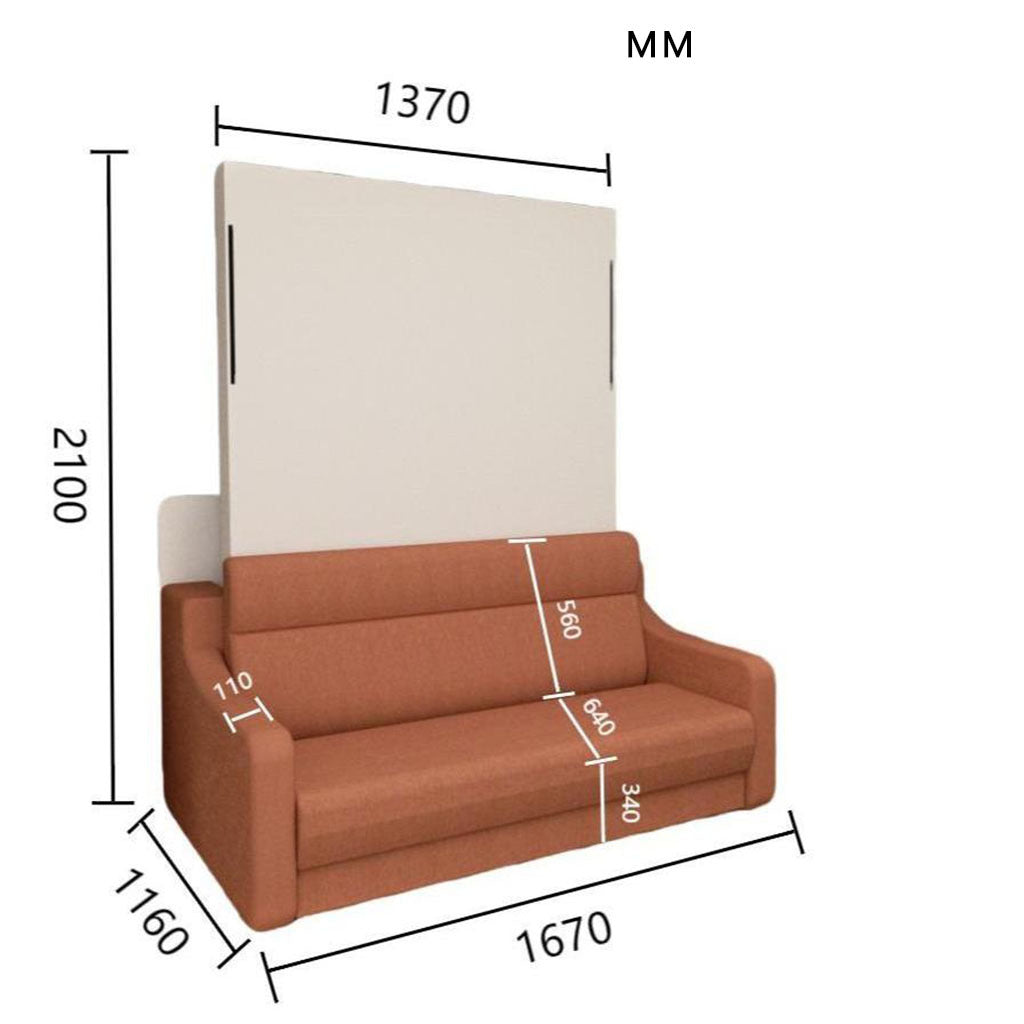 No Need Fix to The Wall Morden Deisgn  Vertical Murphy Bed with Sofa for Bedroom or Guestroom White Wall Bed Space Saving Hidden Bed with New Style Gas Struts