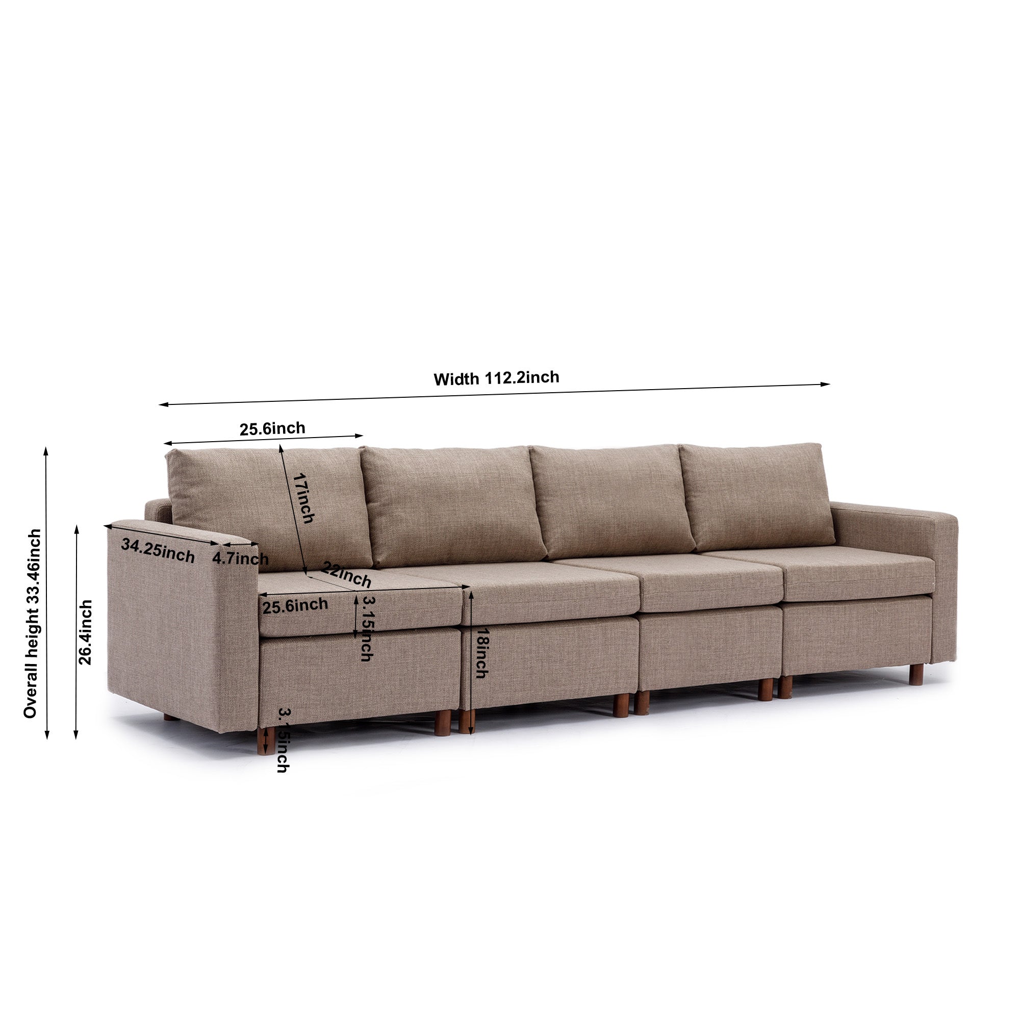 4 Seat Module Sectional Sofa Couch With 1 Ottoman for living room,Seat Cushion and Back Cushion Non-Removable and Non-Washable,Brown