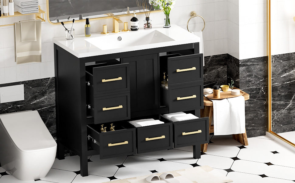 36'' Bathroom Vanity with Resin Sink Combo, Solid Wood Frame Bathroom Storage Cabinet, Freestanding Vanity Set with 5 Drawers& Soft Closing Doors (Same as N710S136002B )