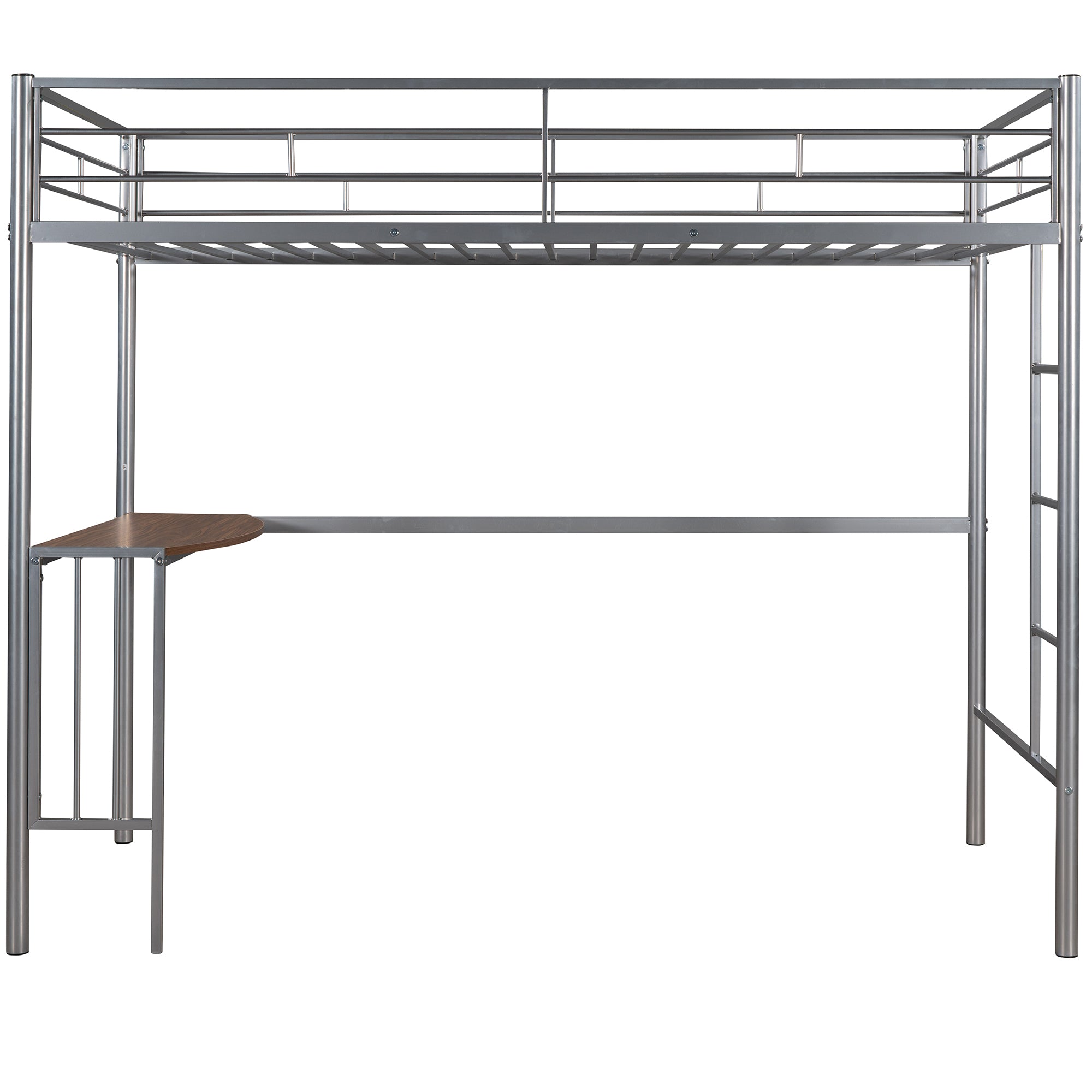 Twin Metal Loft Bed with Desk, Ladder and Guardrails, Loft Bed for Bedroom, Silver(OLD SKU : MF195191AAN)