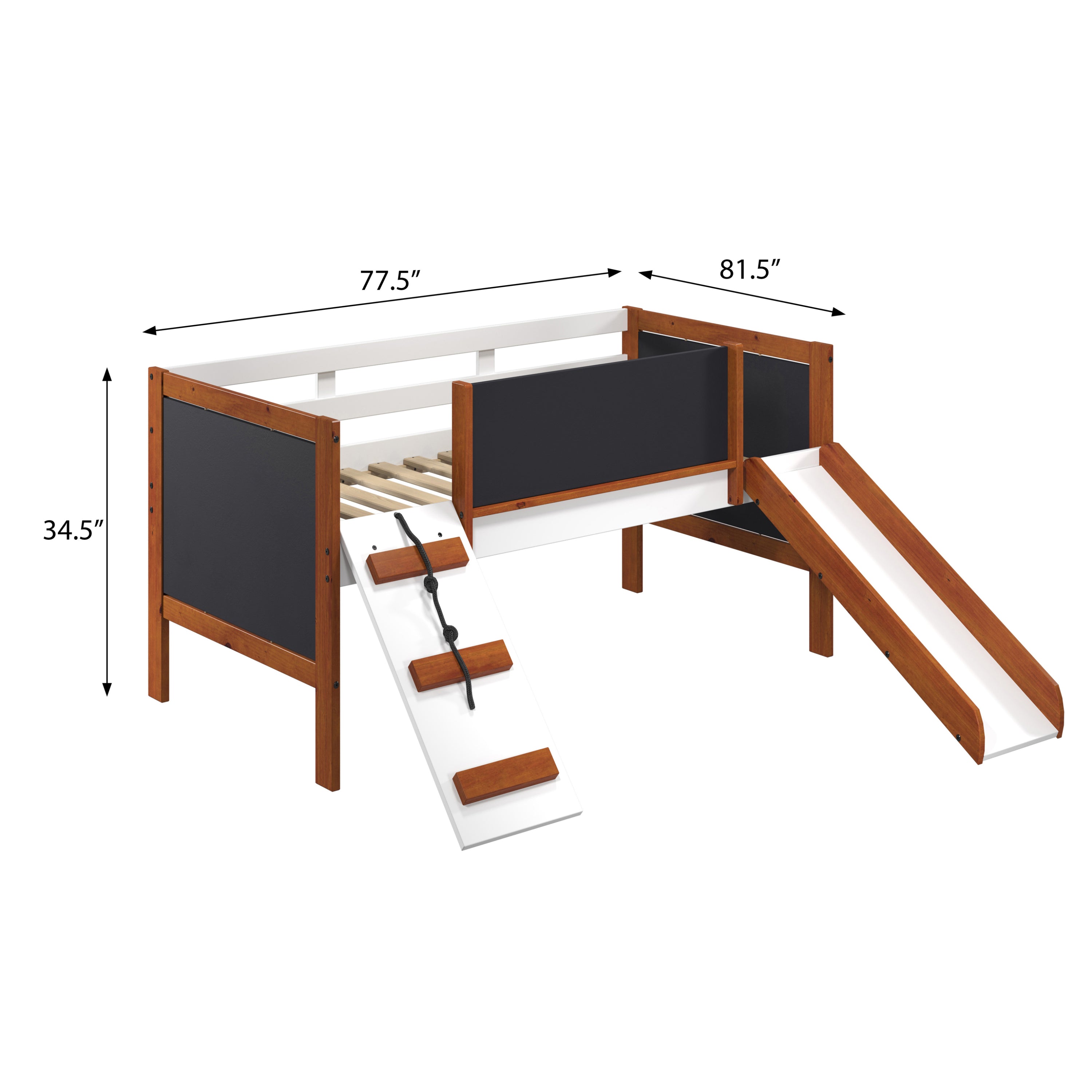 Cherry Oak and White Twin Loft Bed with Slide