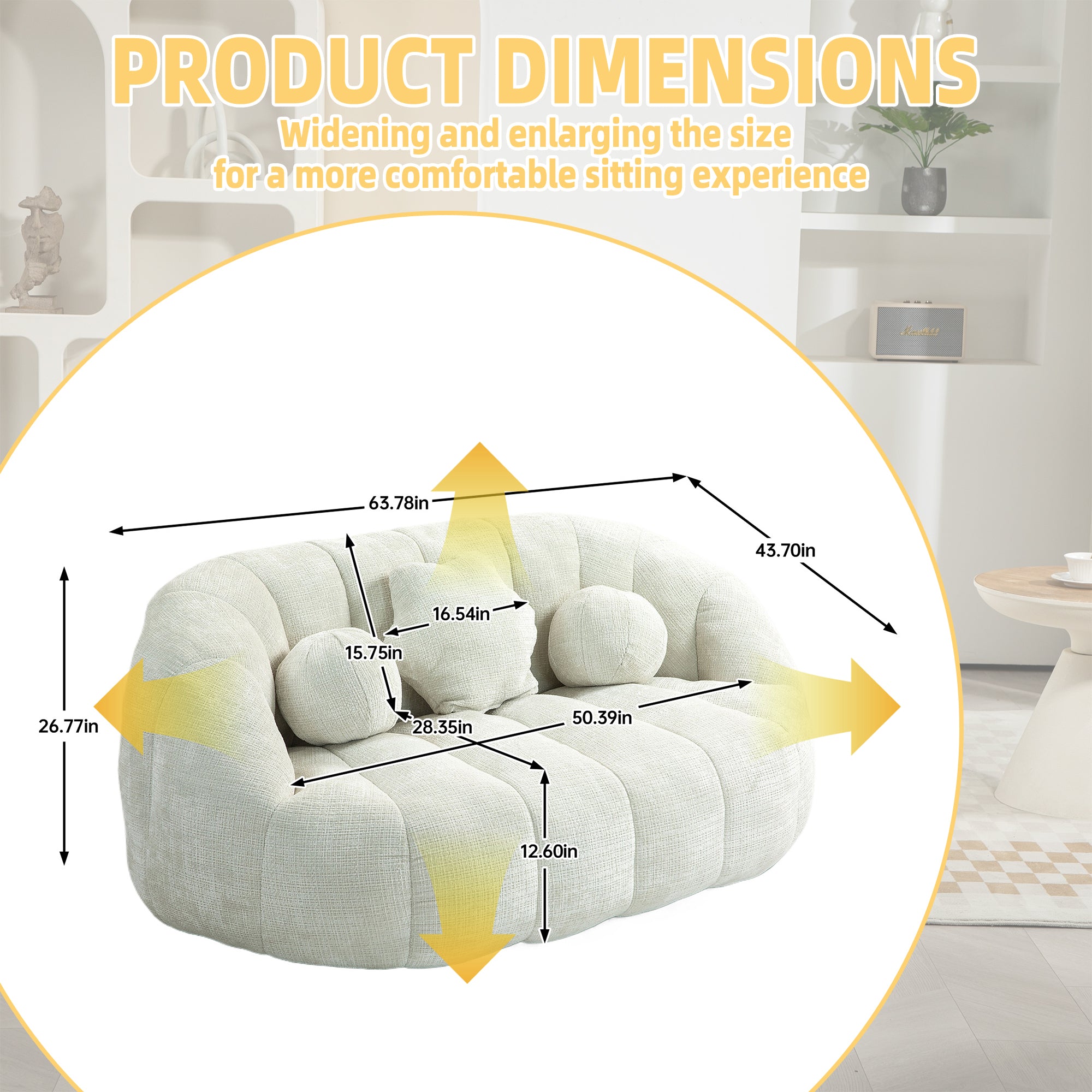 COOLMORE Bean Bag sofa Lazy Sofa Durable Comfort Lounger High Back Bean Bag Chair Couch for Adults and Kids, Indoor & Outdoor, Accent Floor Soft Lounge Chair (White chenille)