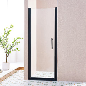 30-35.5 x 75 in matte black pivot shower door front view