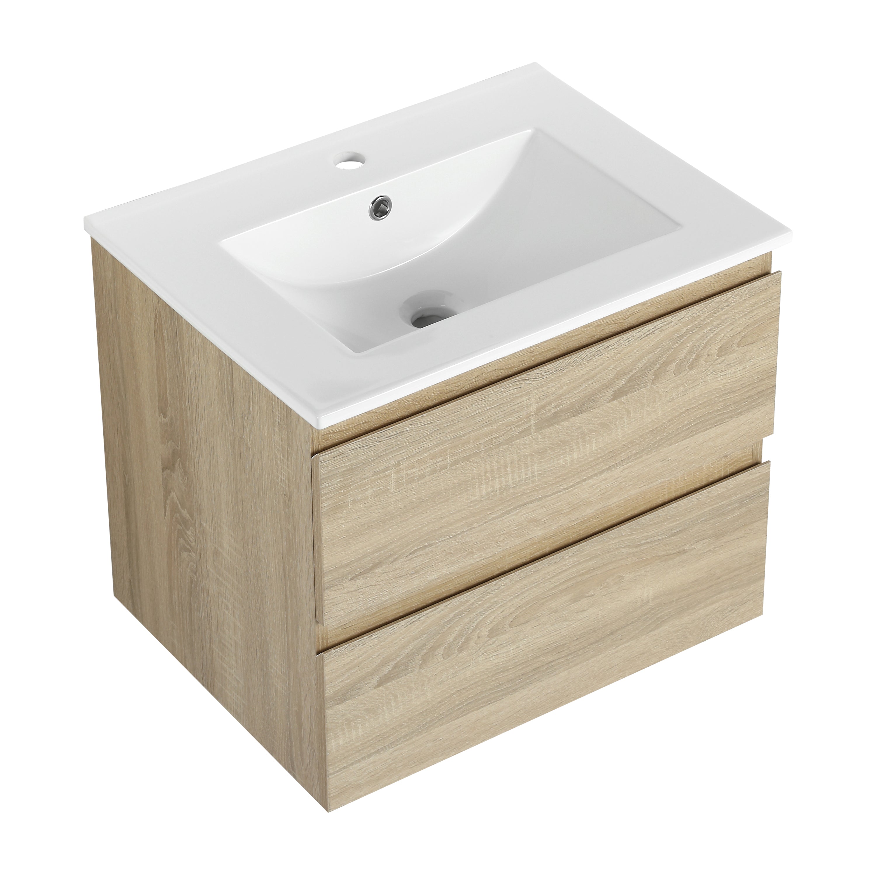 24" Wall-Mounted Bathroom Vanity With Ceramic Sink, 2-Soft Close Drawers, KD-Package