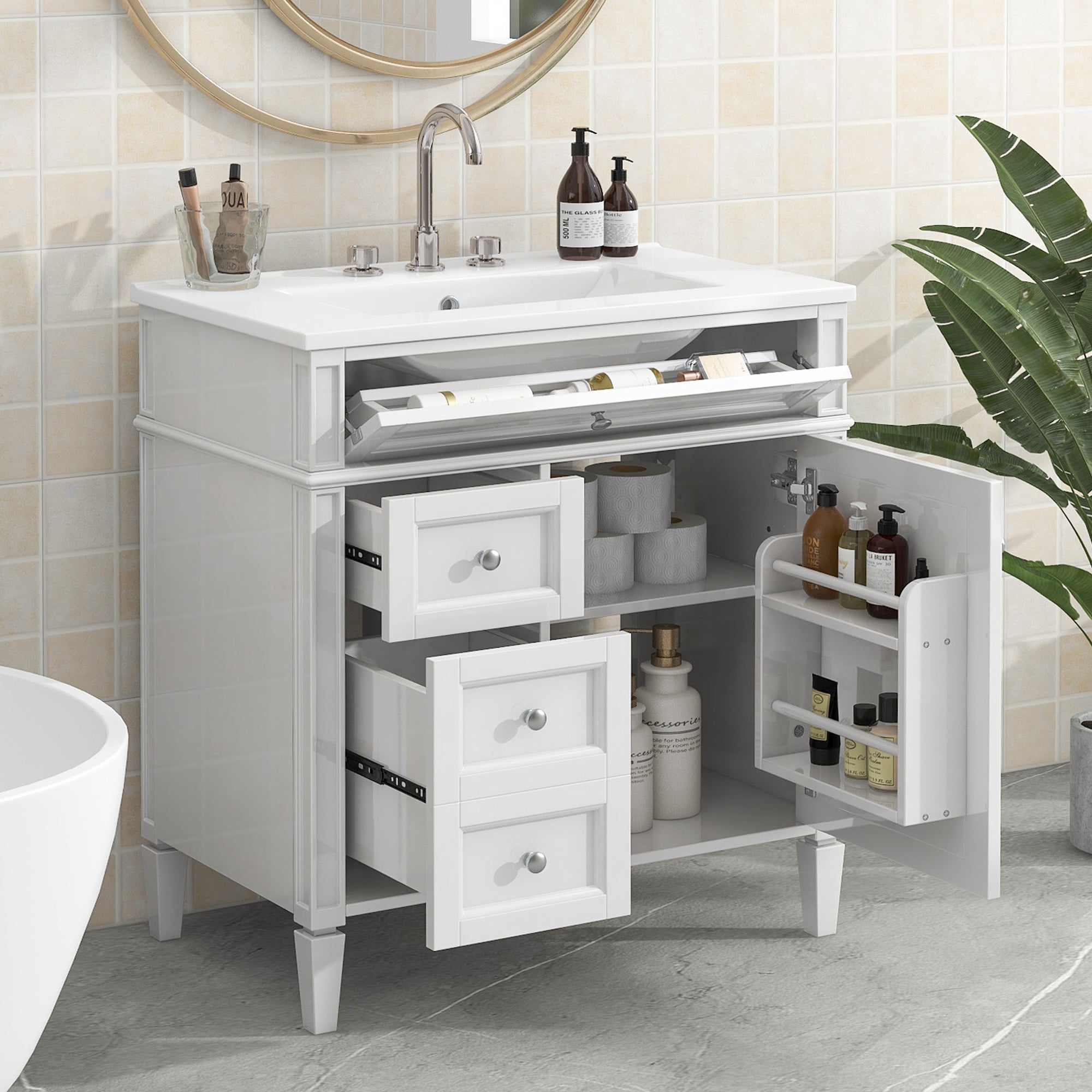 30 inch modern single sink bathroom vanity with top sink, front view