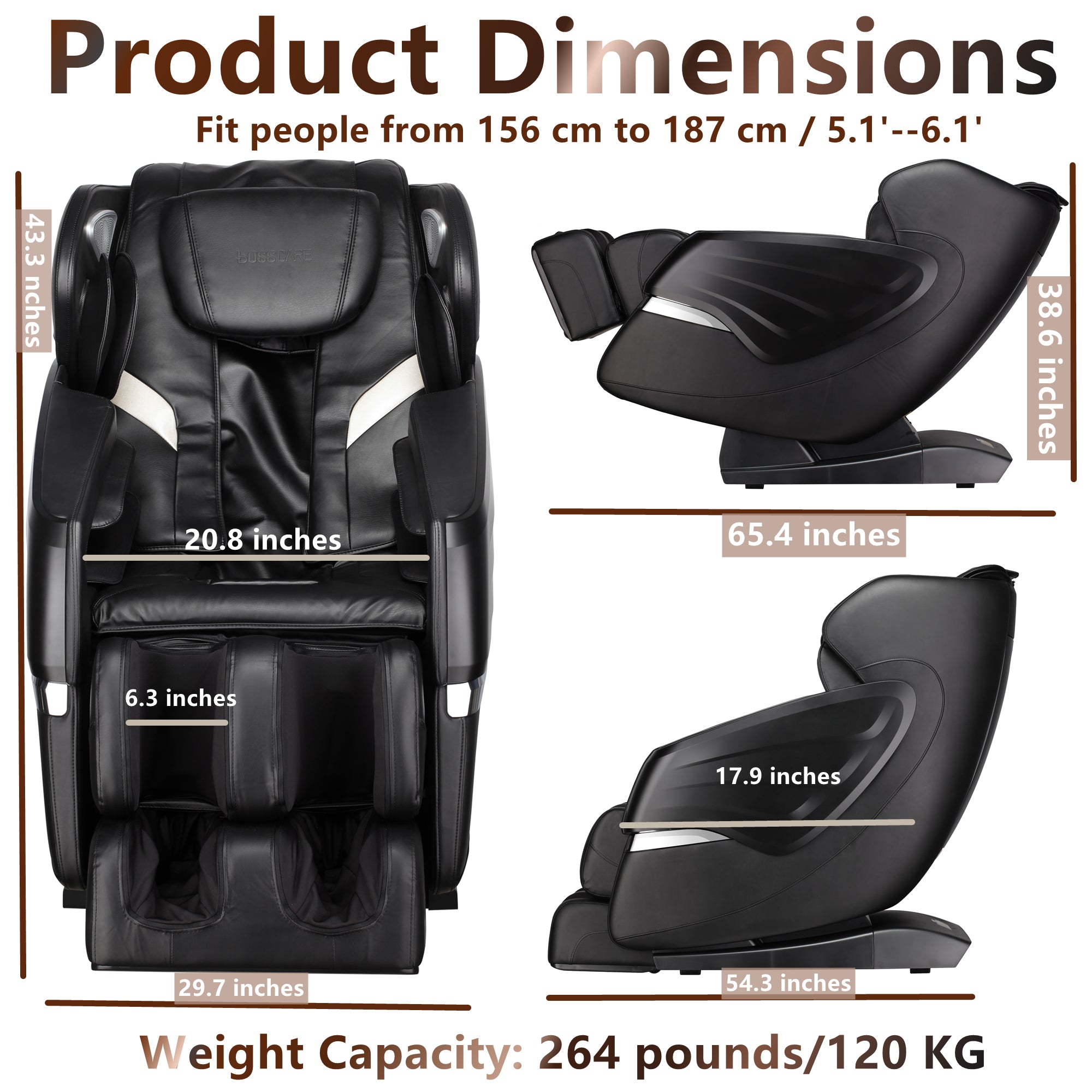 Massage Chairs SL Track Full Body Massage Recliner with Foot Roller,Airbag Massage,Zero Gravity, Bluetooth Speaker Black