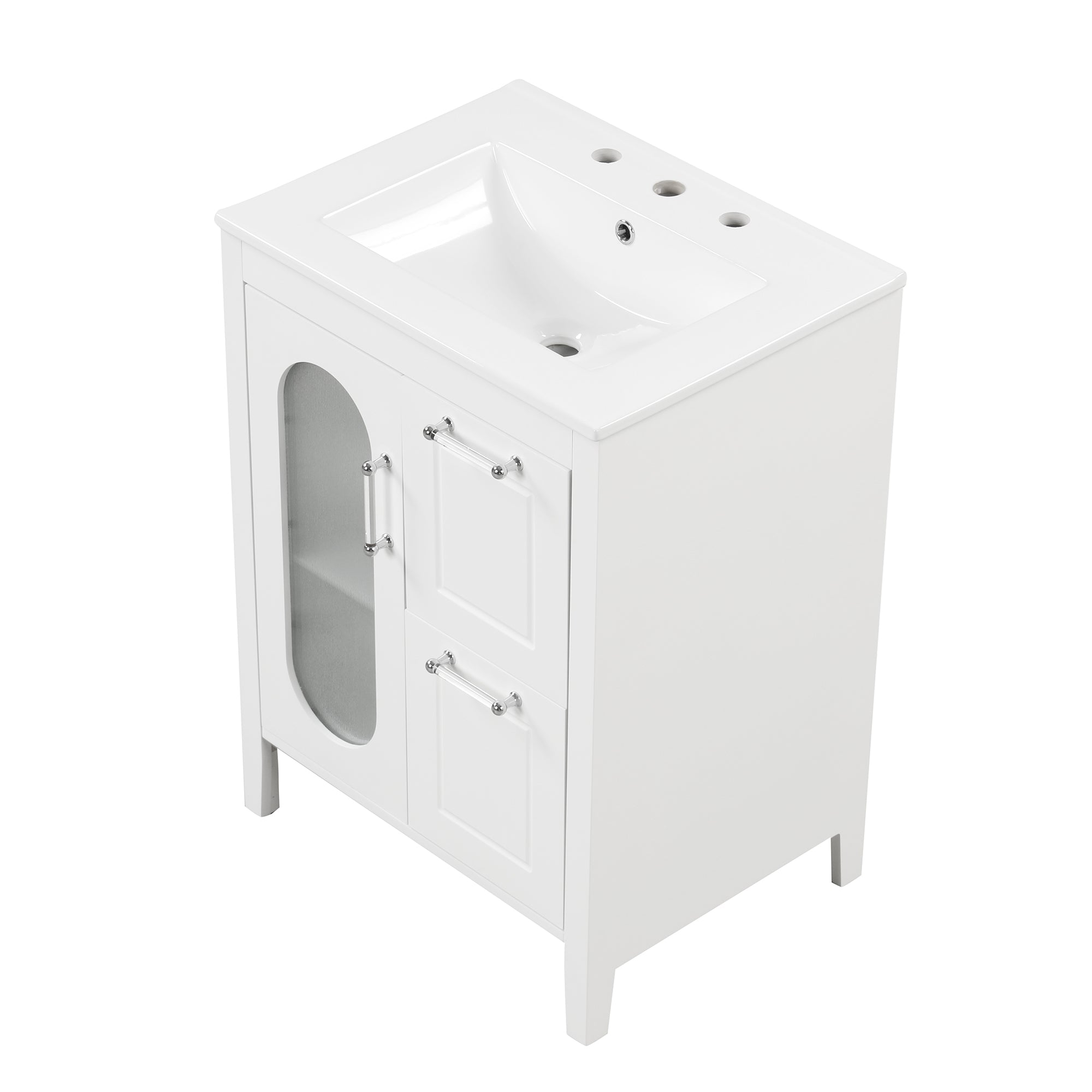 24" Bathroom Vanity with Sink, Bathroom Vanity Cabinet with Two Drawers and Door, Adjustable Shelf, Solid Wood and MDF, White