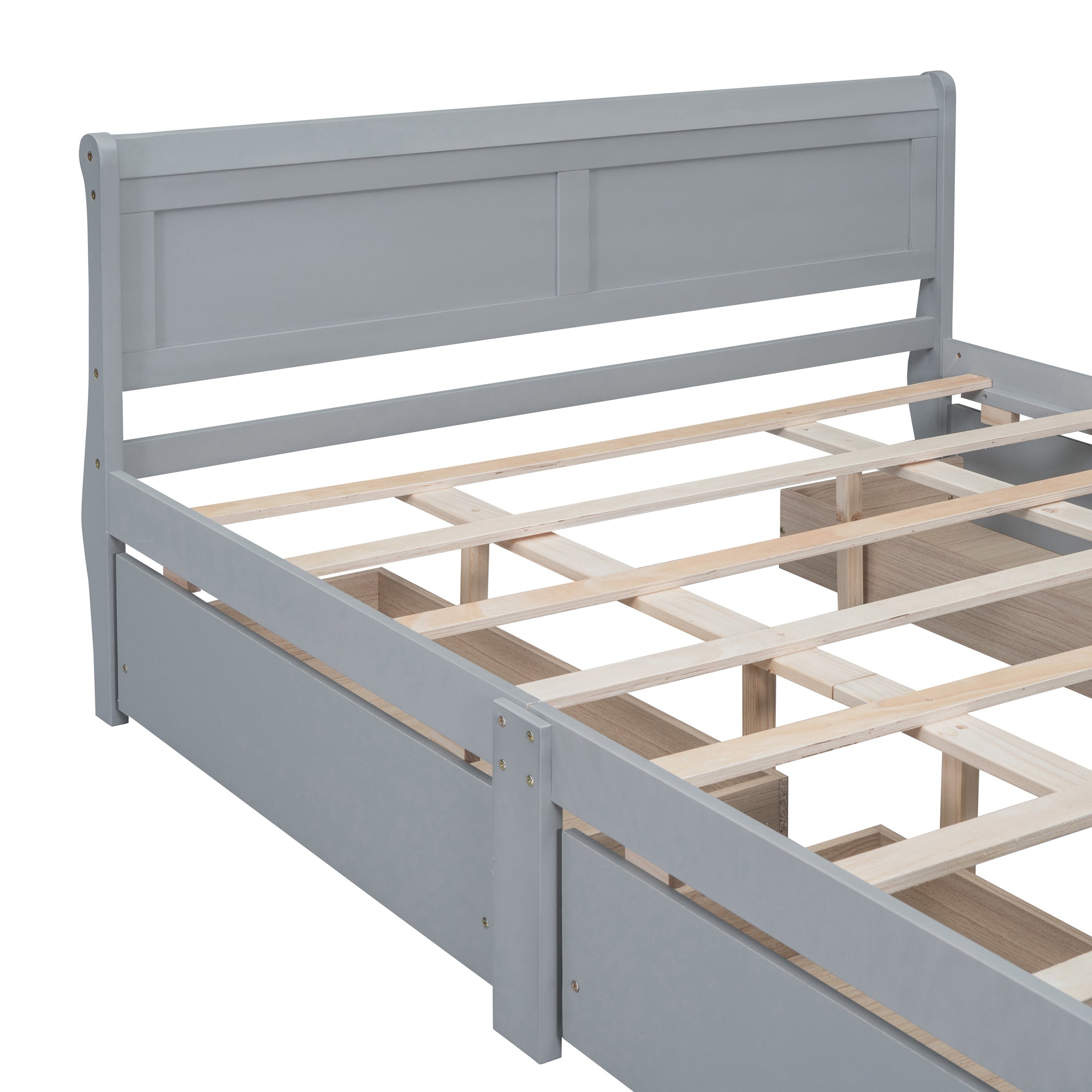 Queen Size Wood Platform Bed with 4 Drawers and Streamlined Headboard & Footboard, Gray