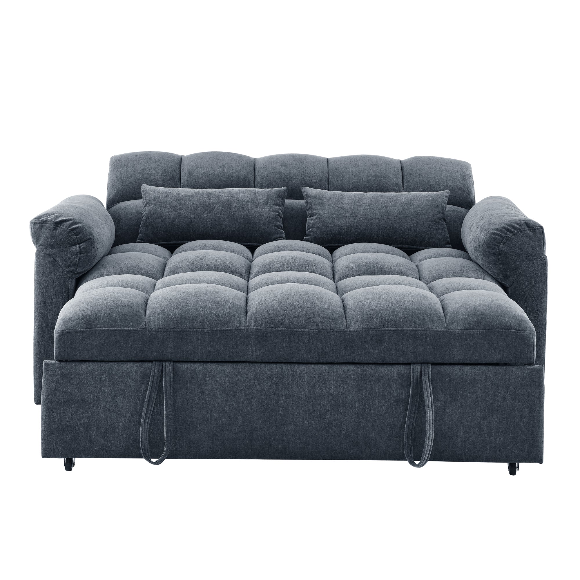 Loveseats Sofa Bed with Pull-out Bed,Adjsutable Back,Blue+ Grey