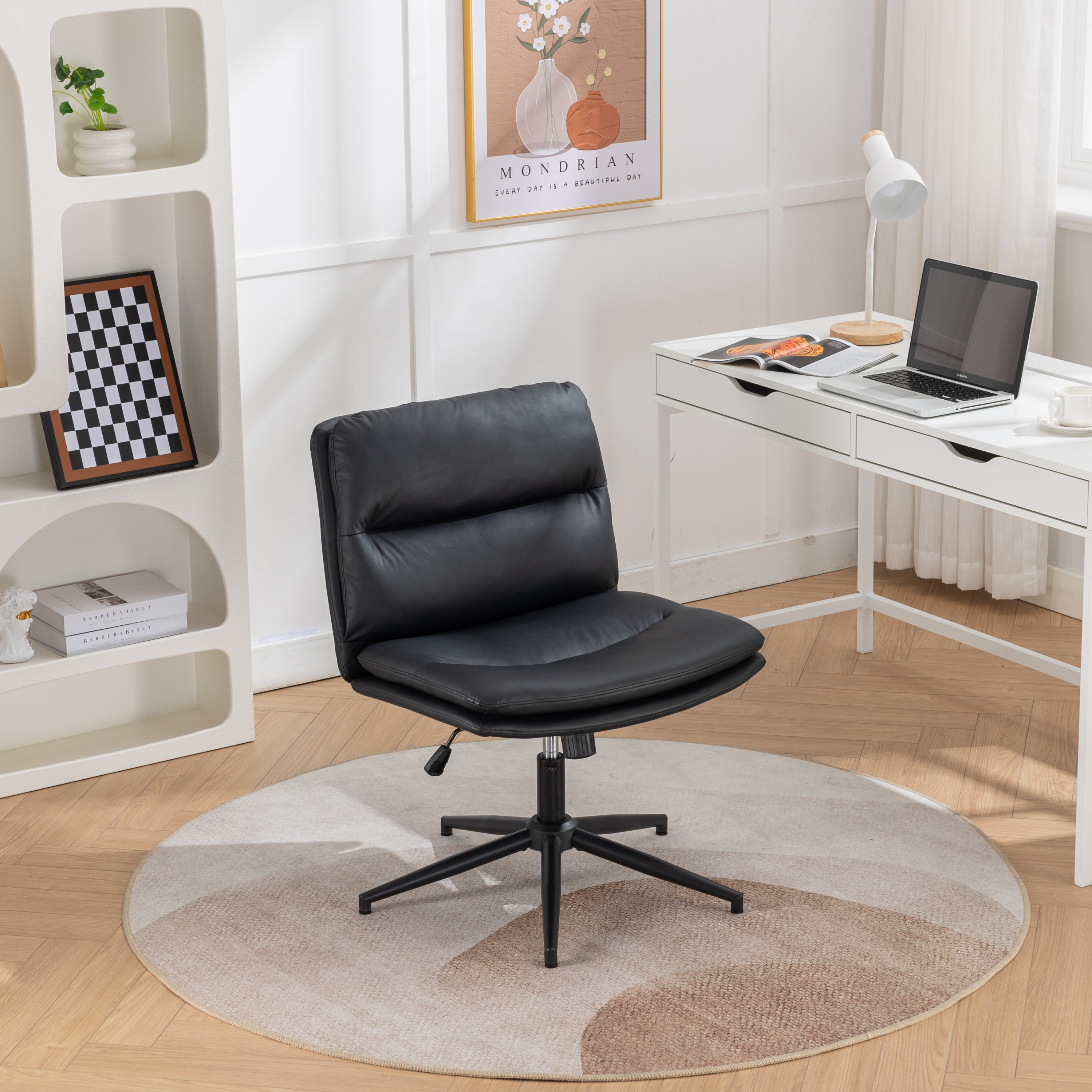 Bizerte Adjustable Swivel Criss-Cross Chair, Wide Seat/ Office Chair /Vanity Chair, Black