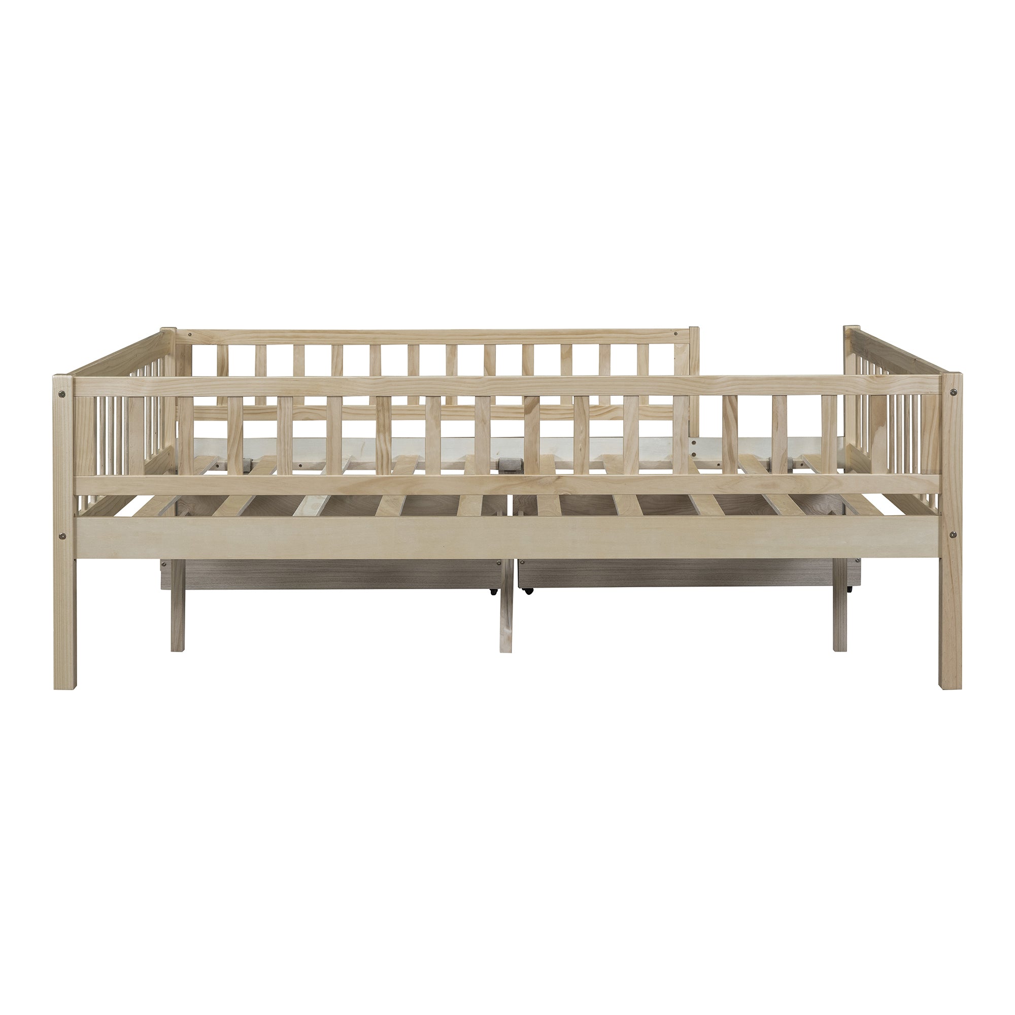 Full Size Daybed Wood Bed with Two Drawers, Natural