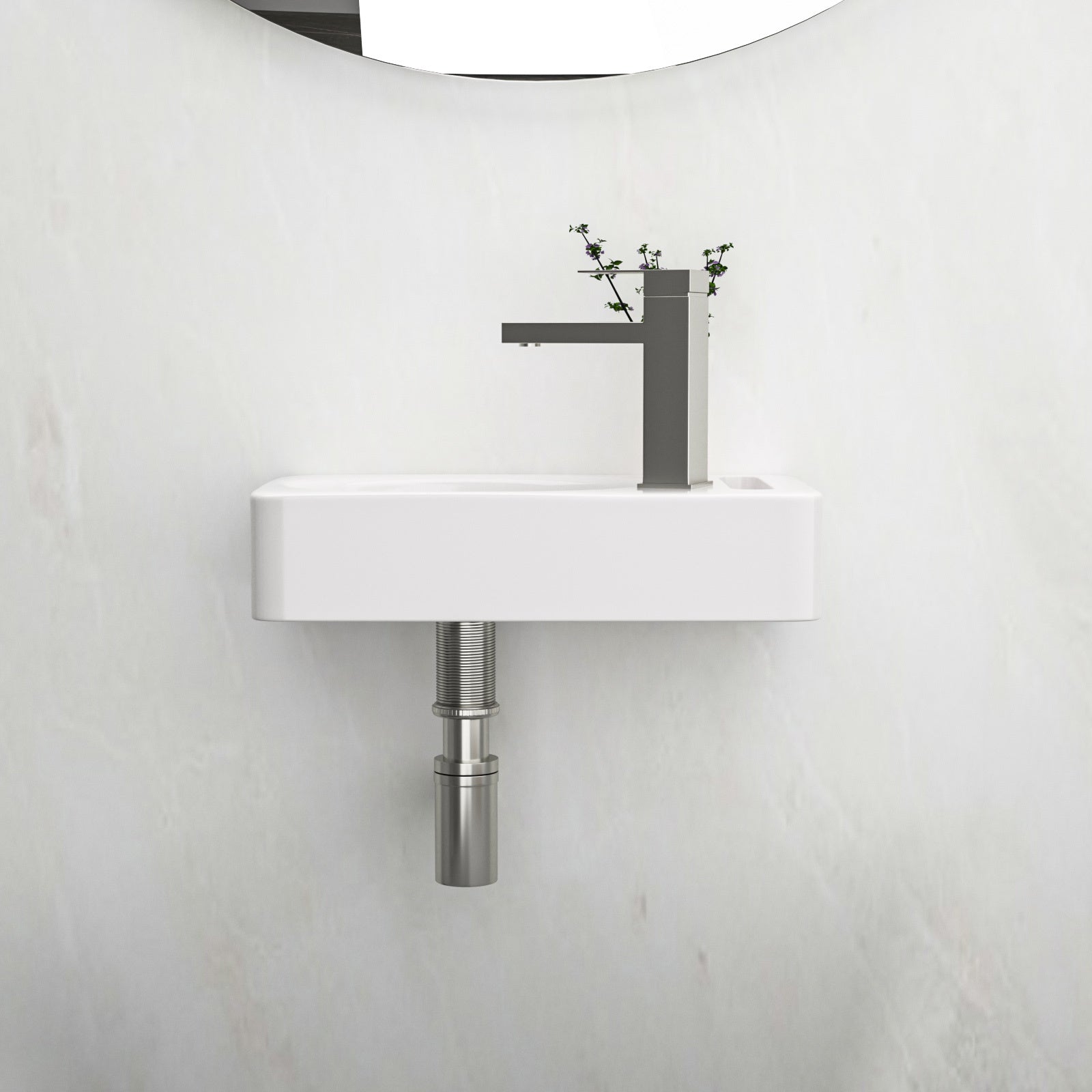 15.75x8.69 Inch White Ceramic Rectangle Wall Mount Bathroom Sink with Single Faucet Hole