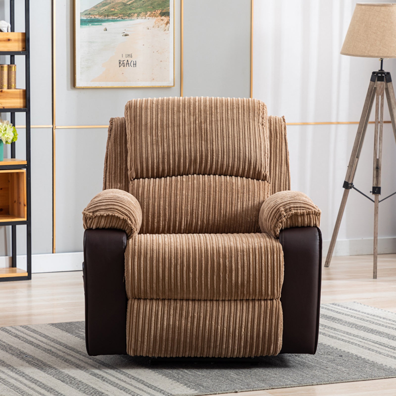 Brown Fabric Recliner Chair  Theater Single Recliner Thick Seat and Backrest, suitable for living room, side bags Electric sofa chair, electric remote control.The angle can adjust freely