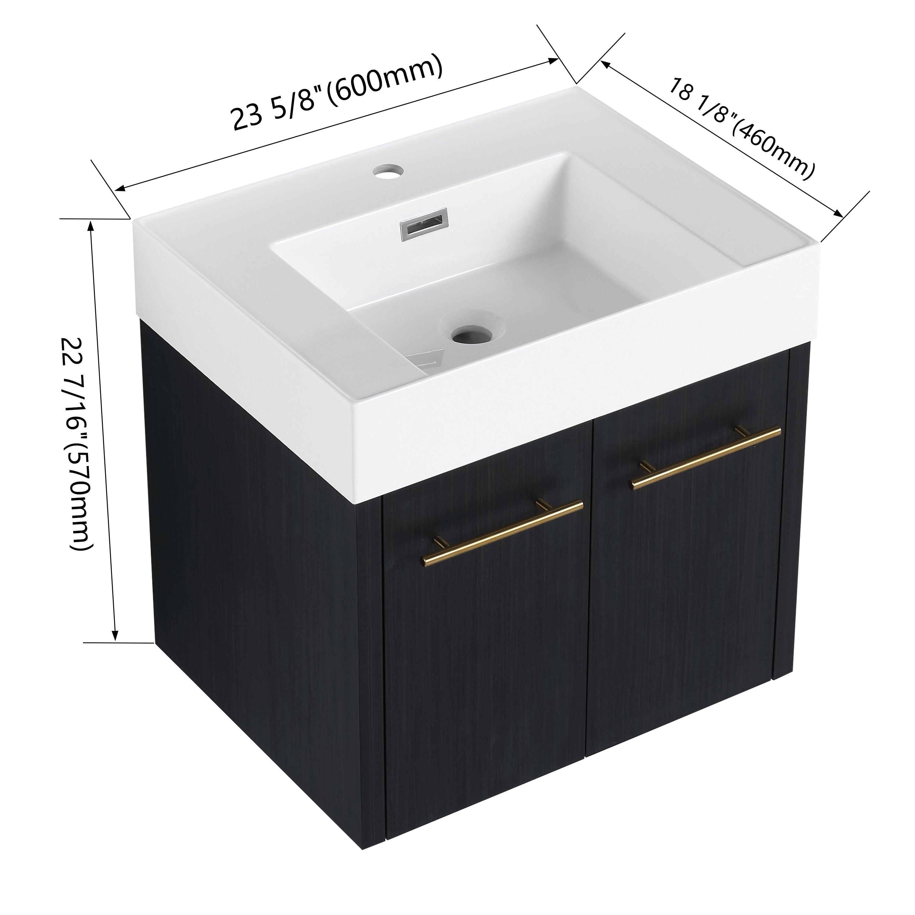 24 Inch Wall-Mounted Bathroom Vanity with Sink, Thick Edged Resin Basin, KD-Package