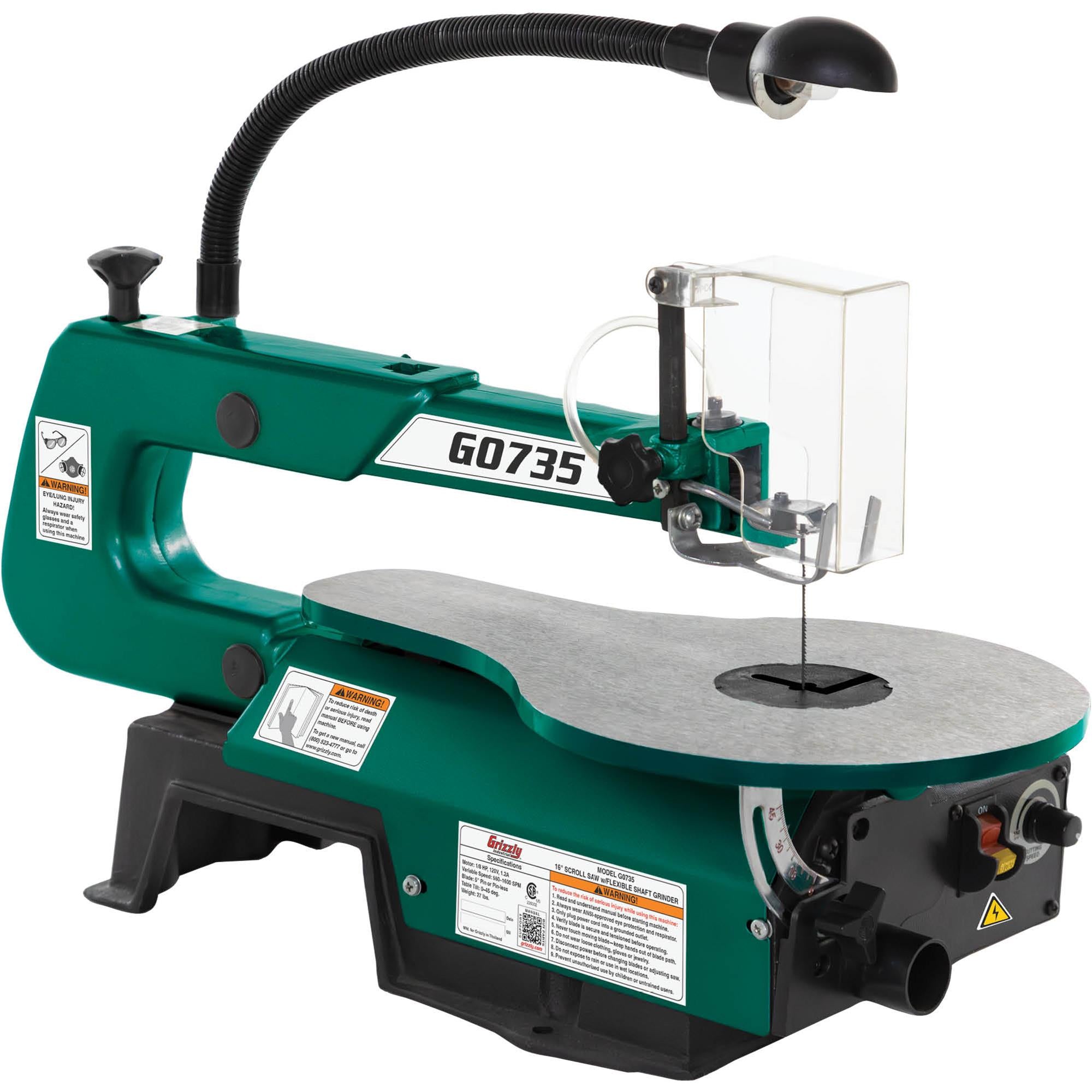 Grizzly G0735 16-inch scroll saw with flexible shaft grinder