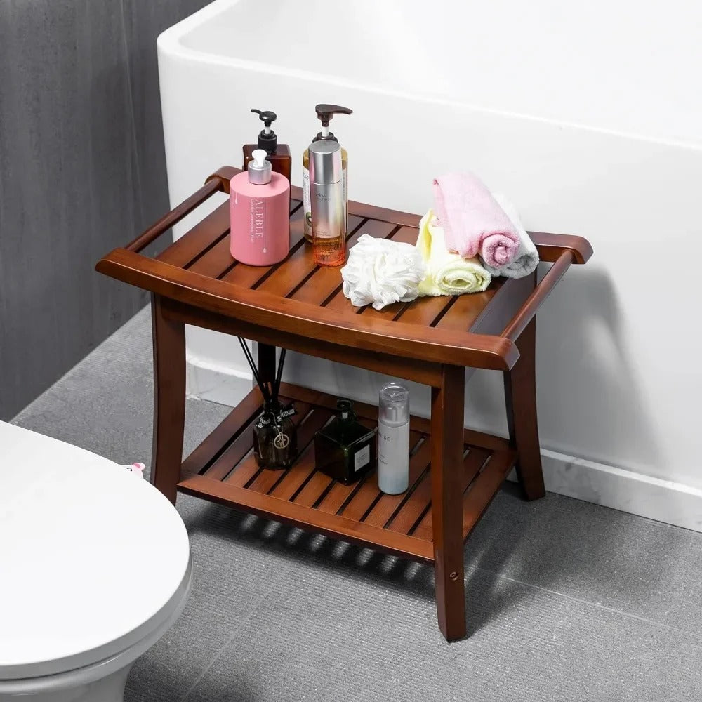 Efforest Eco-Friendly Bamboo Shower Bench with Shelf