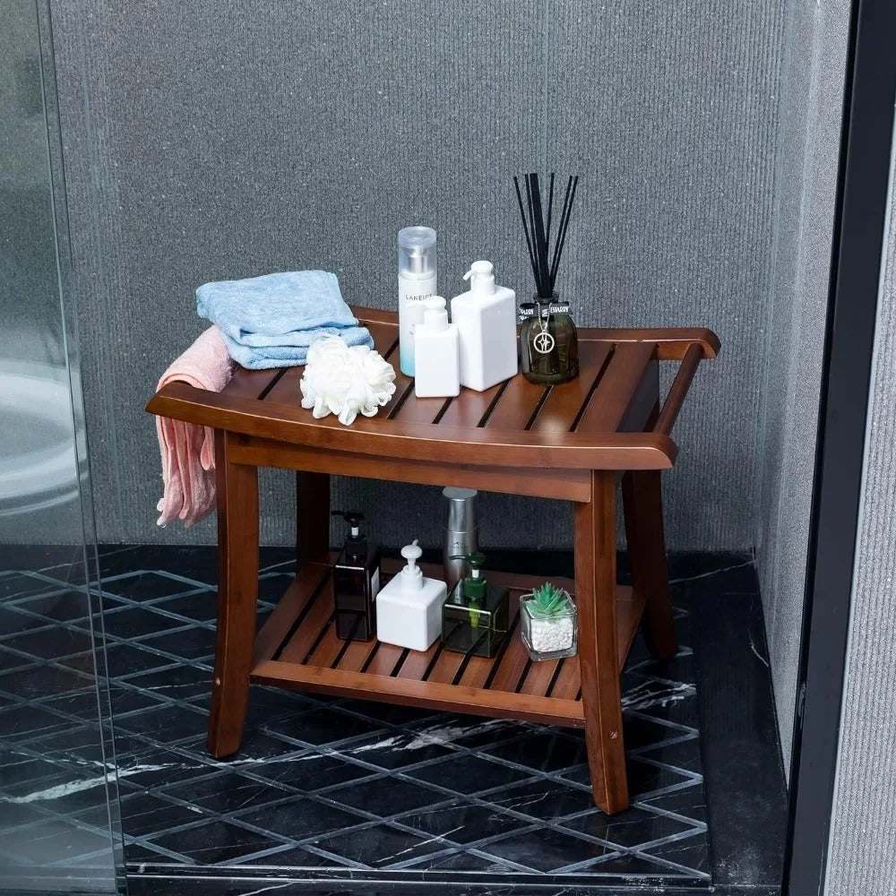 Efforest Eco-Friendly Bamboo Shower Bench with Shelf