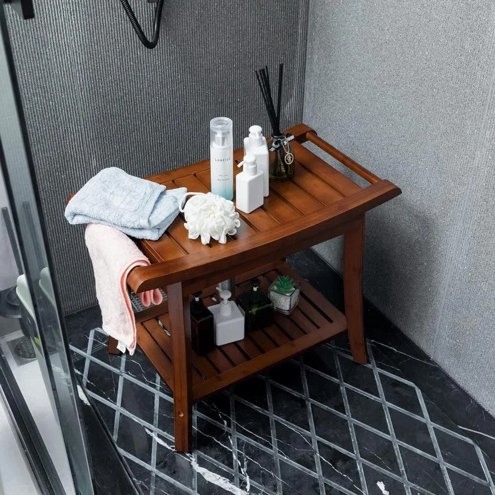Efforest Eco-Friendly Bamboo Shower Bench with Shelf