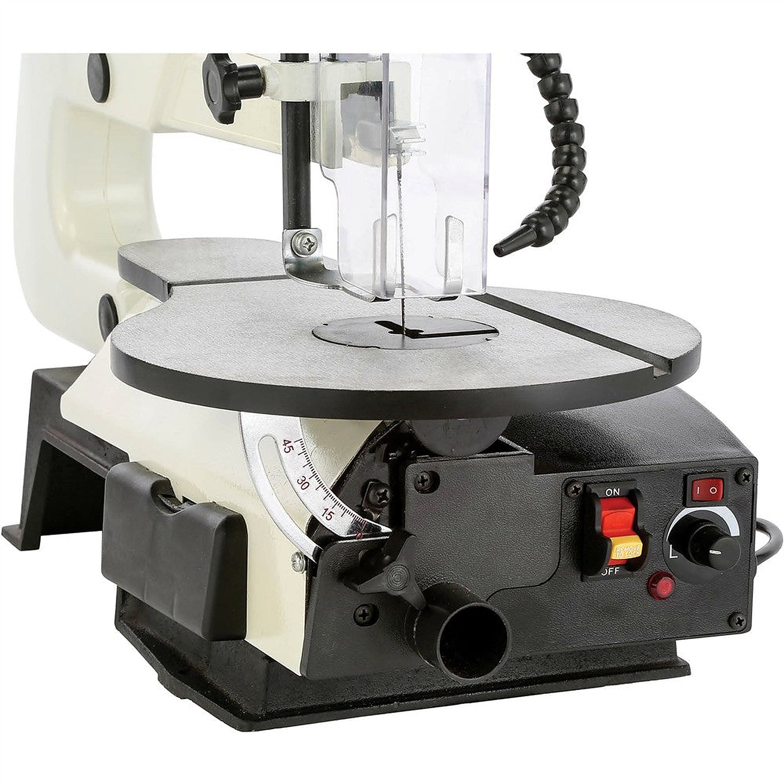 Shop Fox W1872 scroll saw table and controls