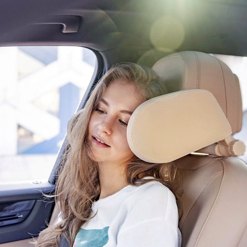 Car Neck Pillow for Driving, Memory Foam Travel Neck Pillow for Car for Cervical  Support and Neck Pain Relief with Two Adjustable Straps,Dark Tan 